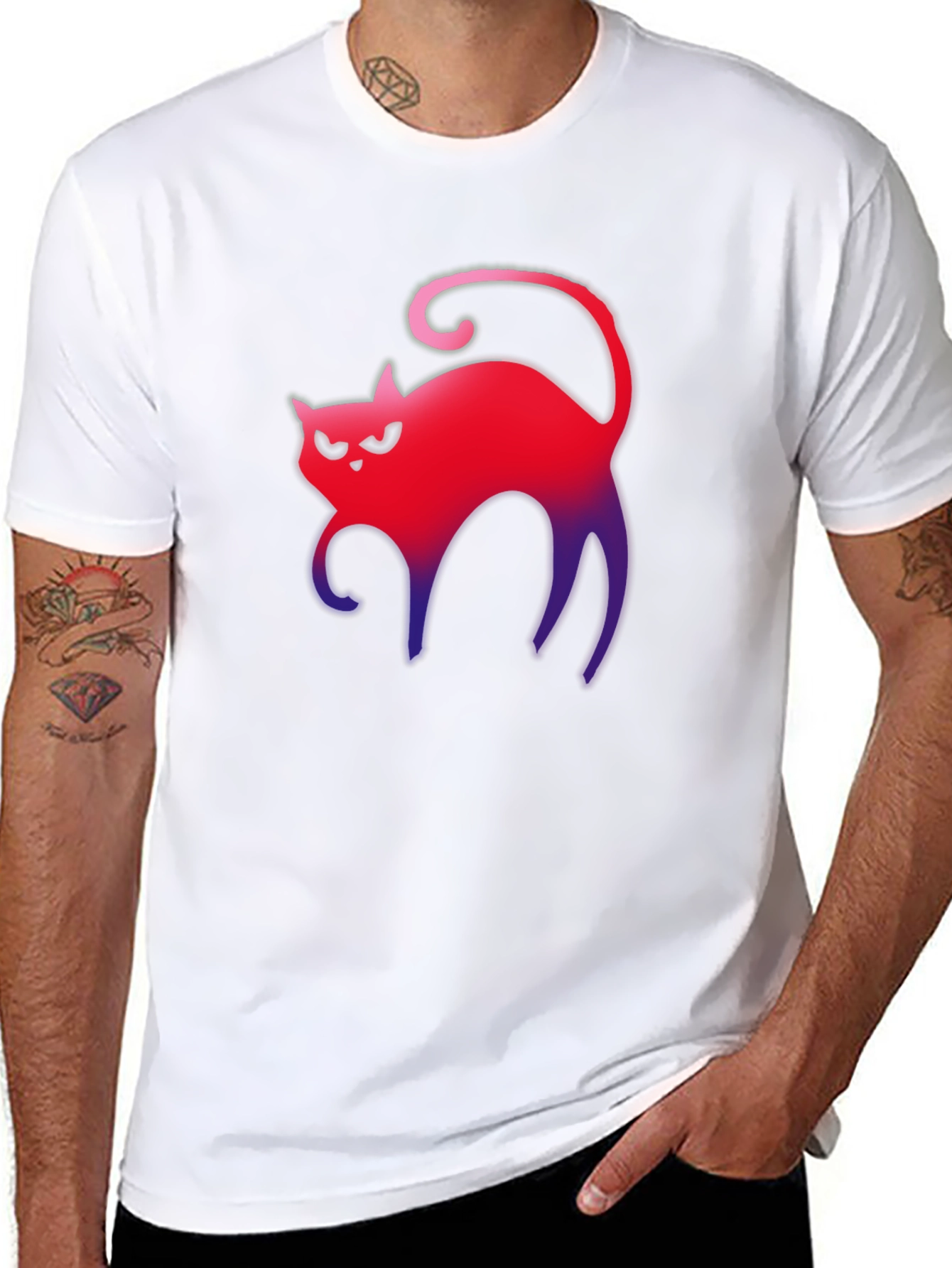 Gradient Cat Graphic Tee - Mens Black T-Shirt