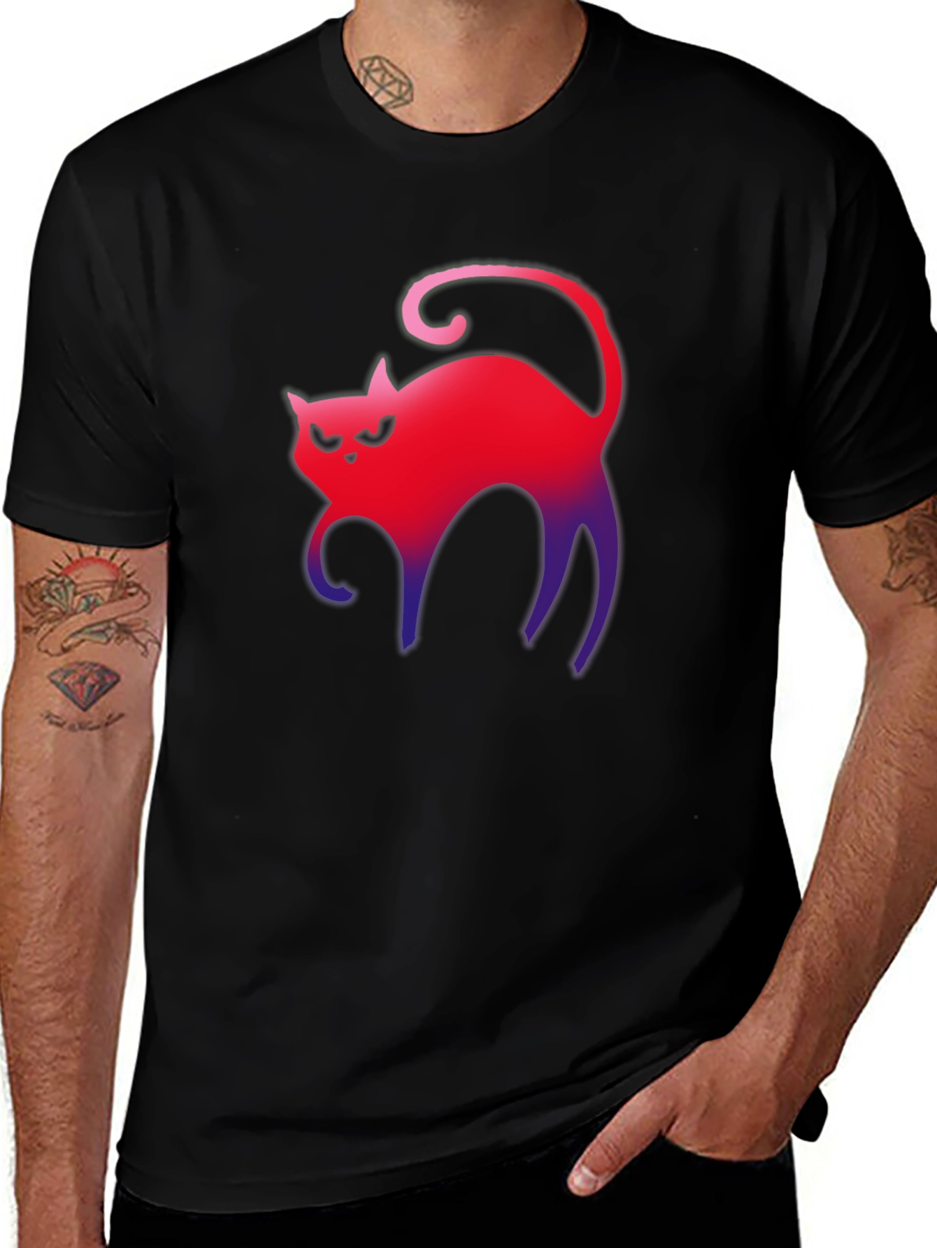 Gradient Cat Graphic Tee - Mens Black T-Shirt