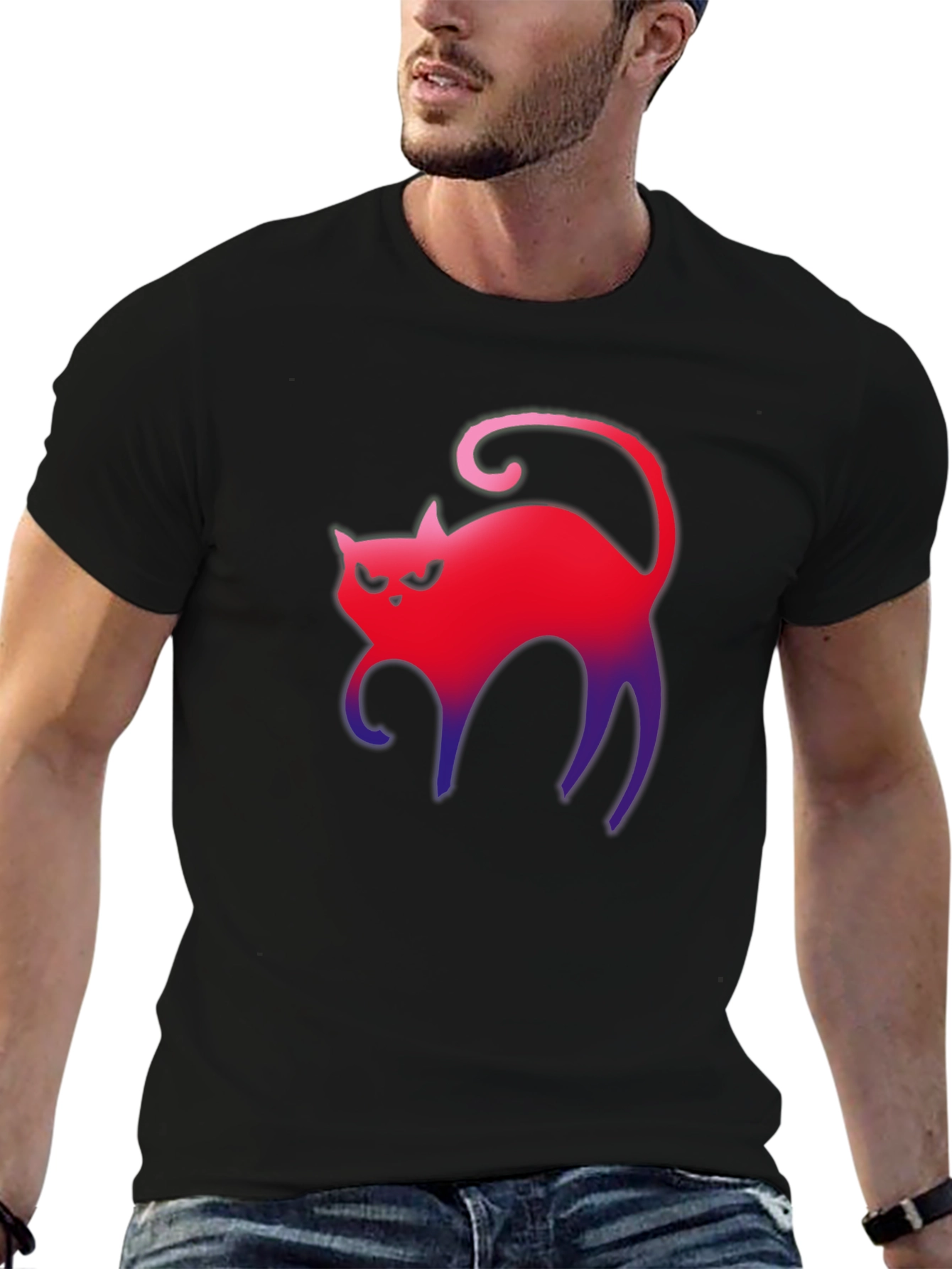 Gradient Cat Graphic Tee - Mens Black T-Shirt