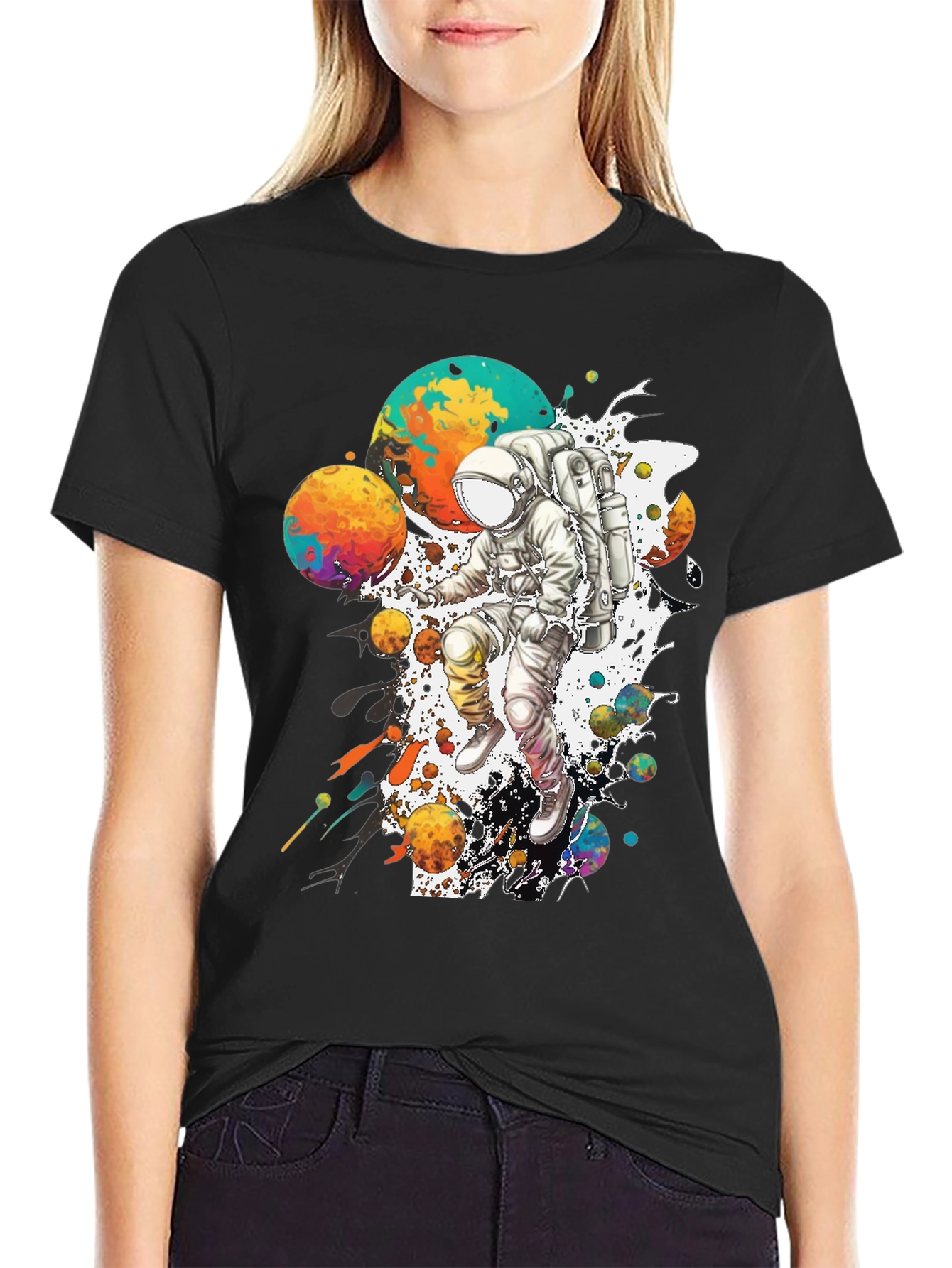 Astronaut in Space Graphic T-Shirt - Black