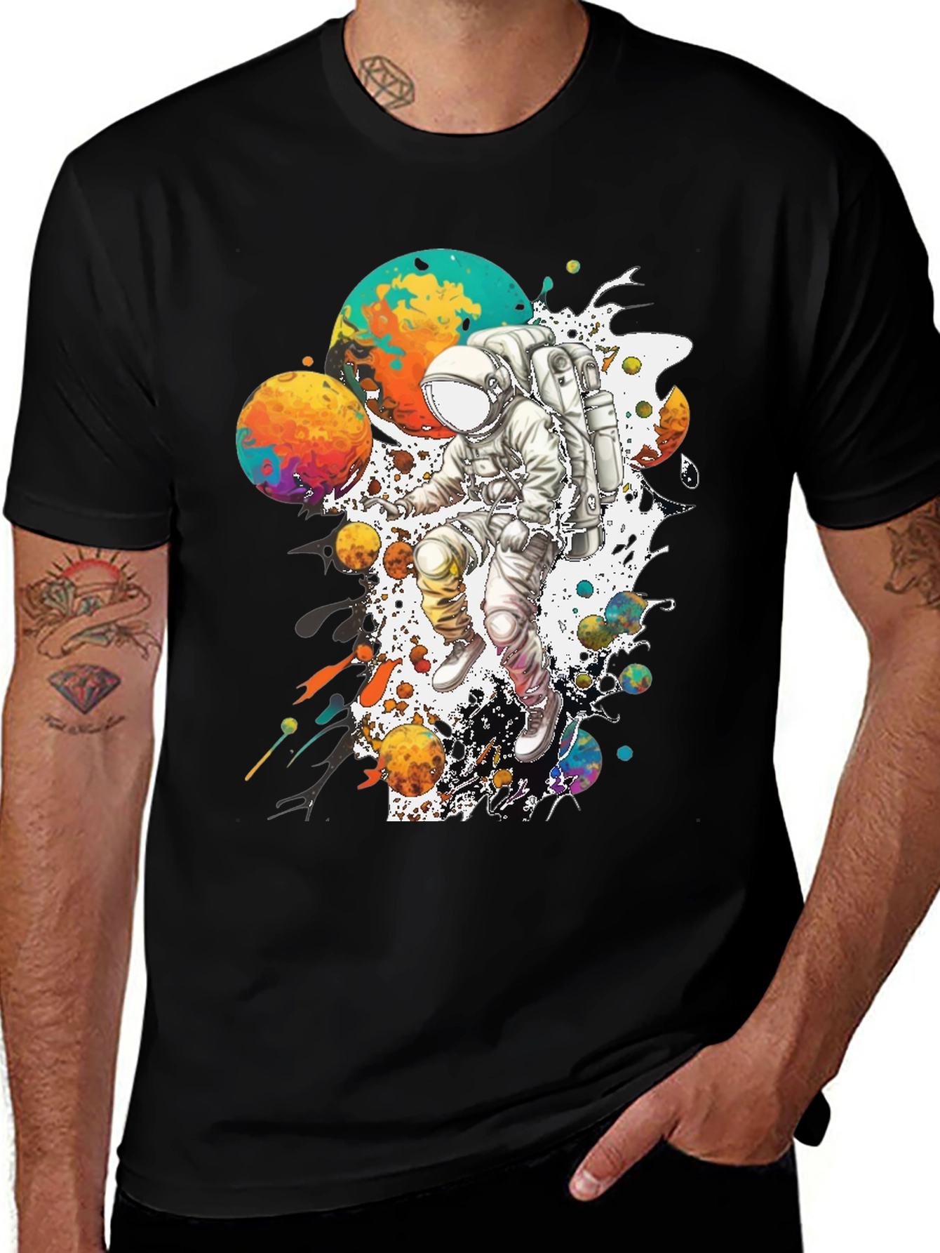 Astronaut in Space Graphic T-Shirt - Black