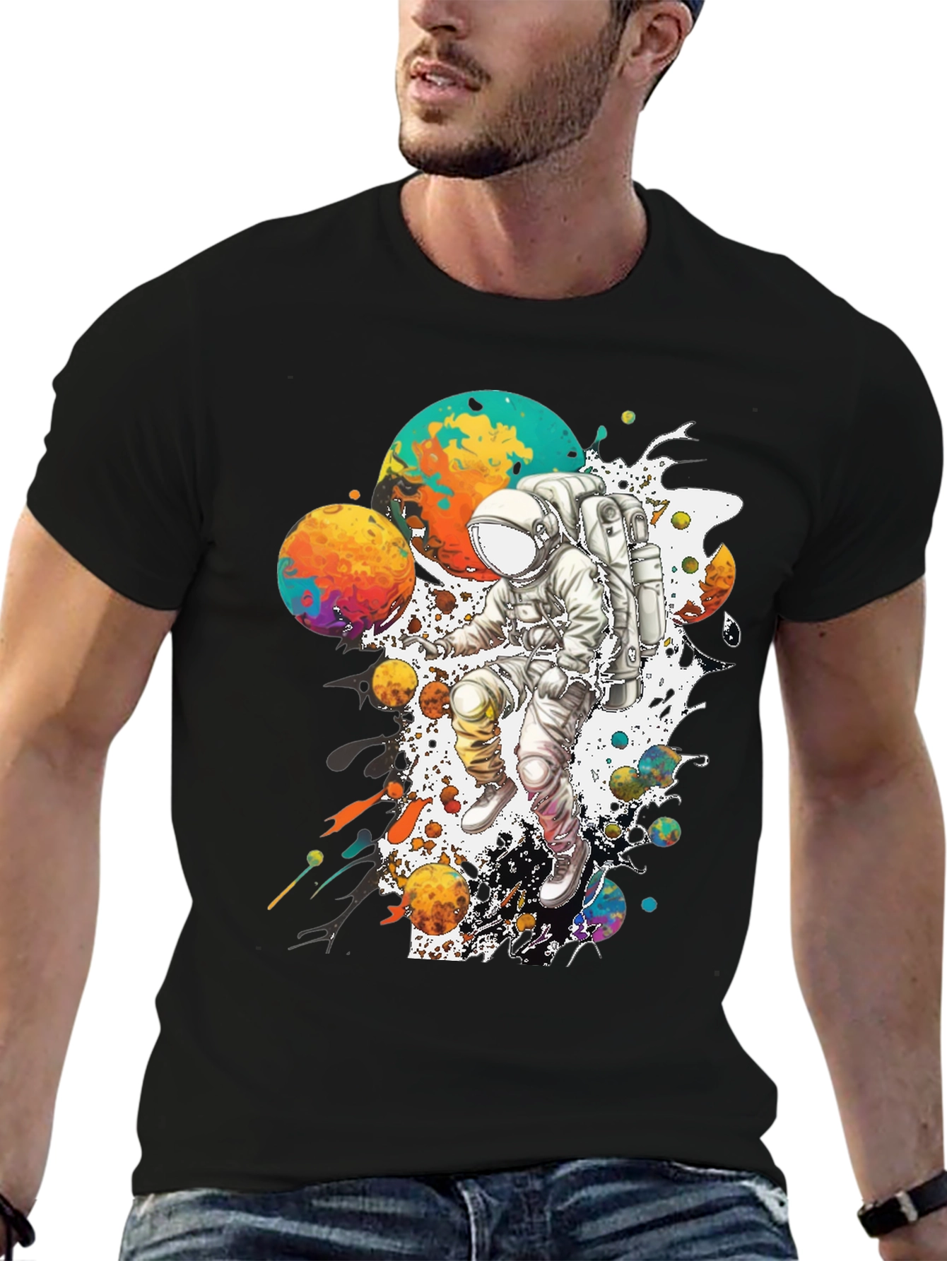 Astronaut in Space Graphic T-Shirt - Black