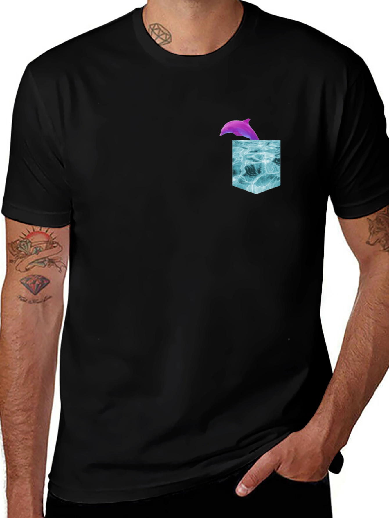 Dolphin Pocket T-Shirt - Ocean Wave Design