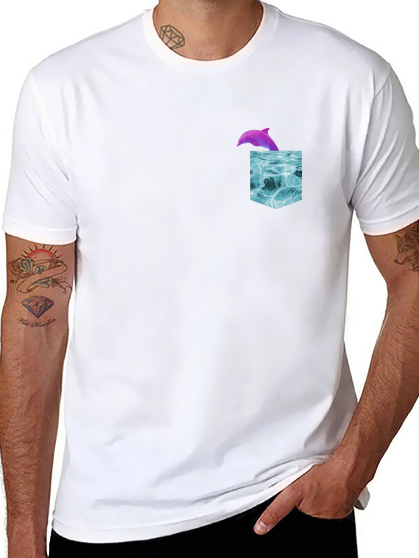 Dolphin Pocket T-Shirt - Ocean Wave Design