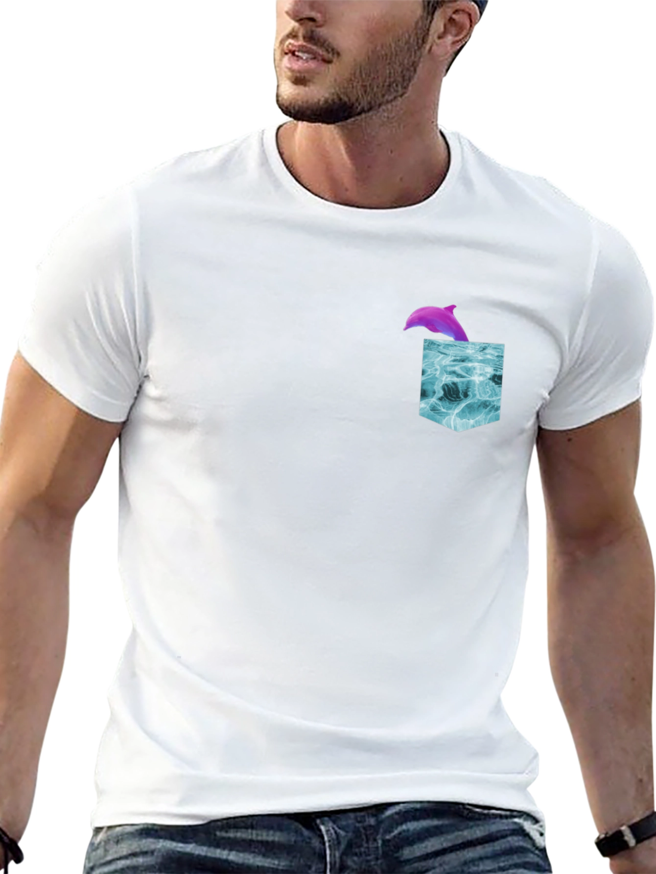 Dolphin Pocket T-Shirt - Ocean Wave Design