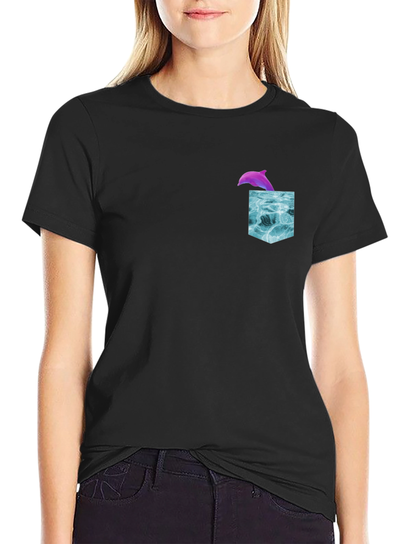 Dolphin Pocket T-Shirt - Ocean Wave Design