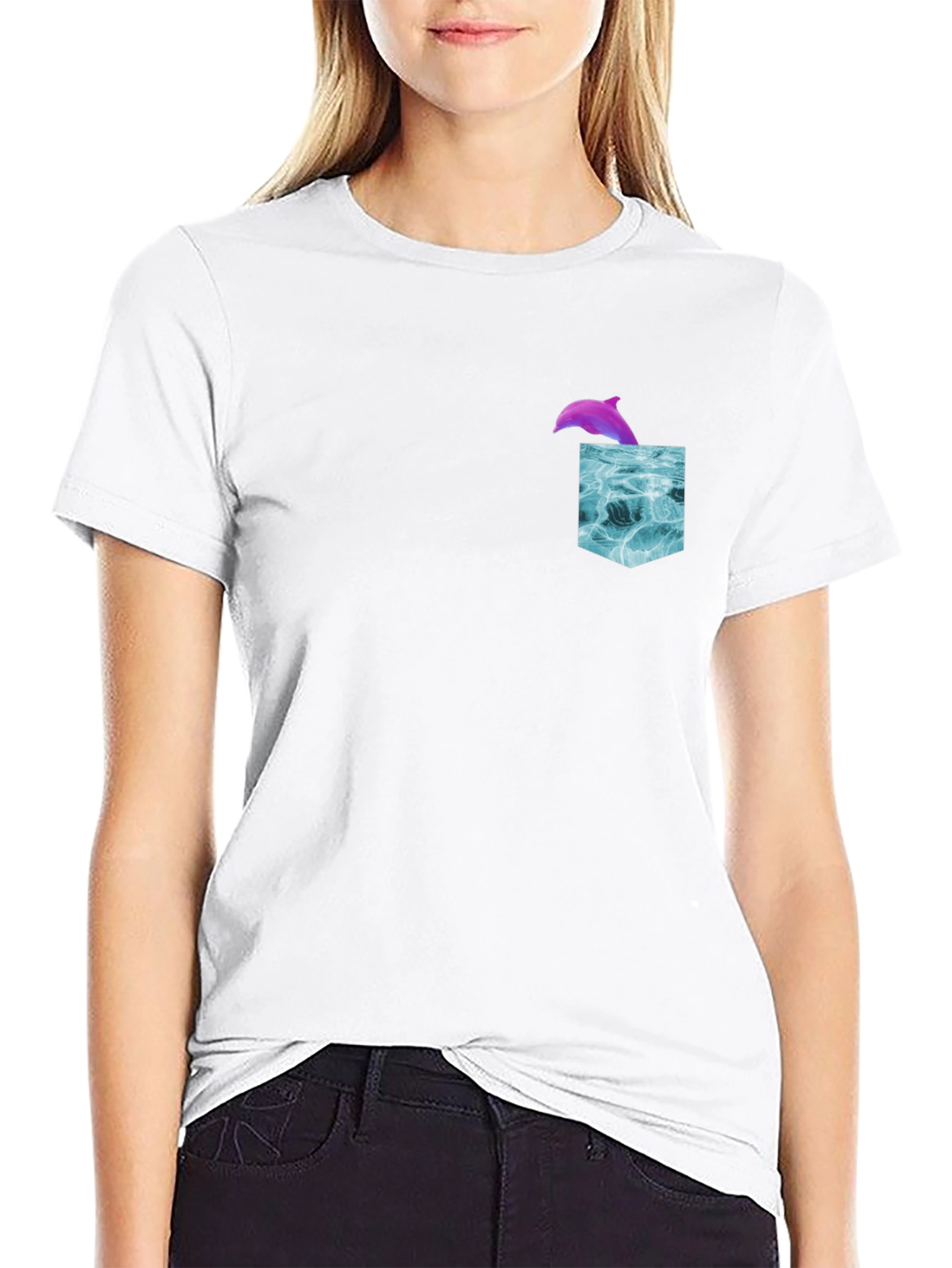 Dolphin Pocket T-Shirt - Ocean Wave Design