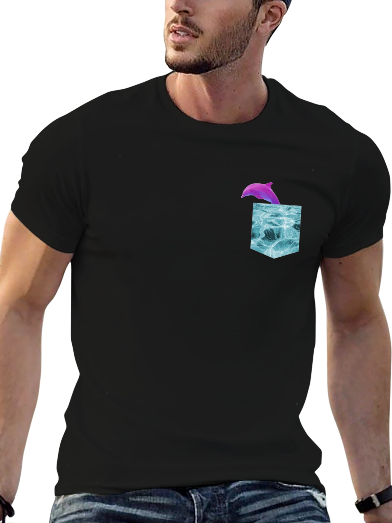 Dolphin Pocket T-Shirt - Ocean Wave Design