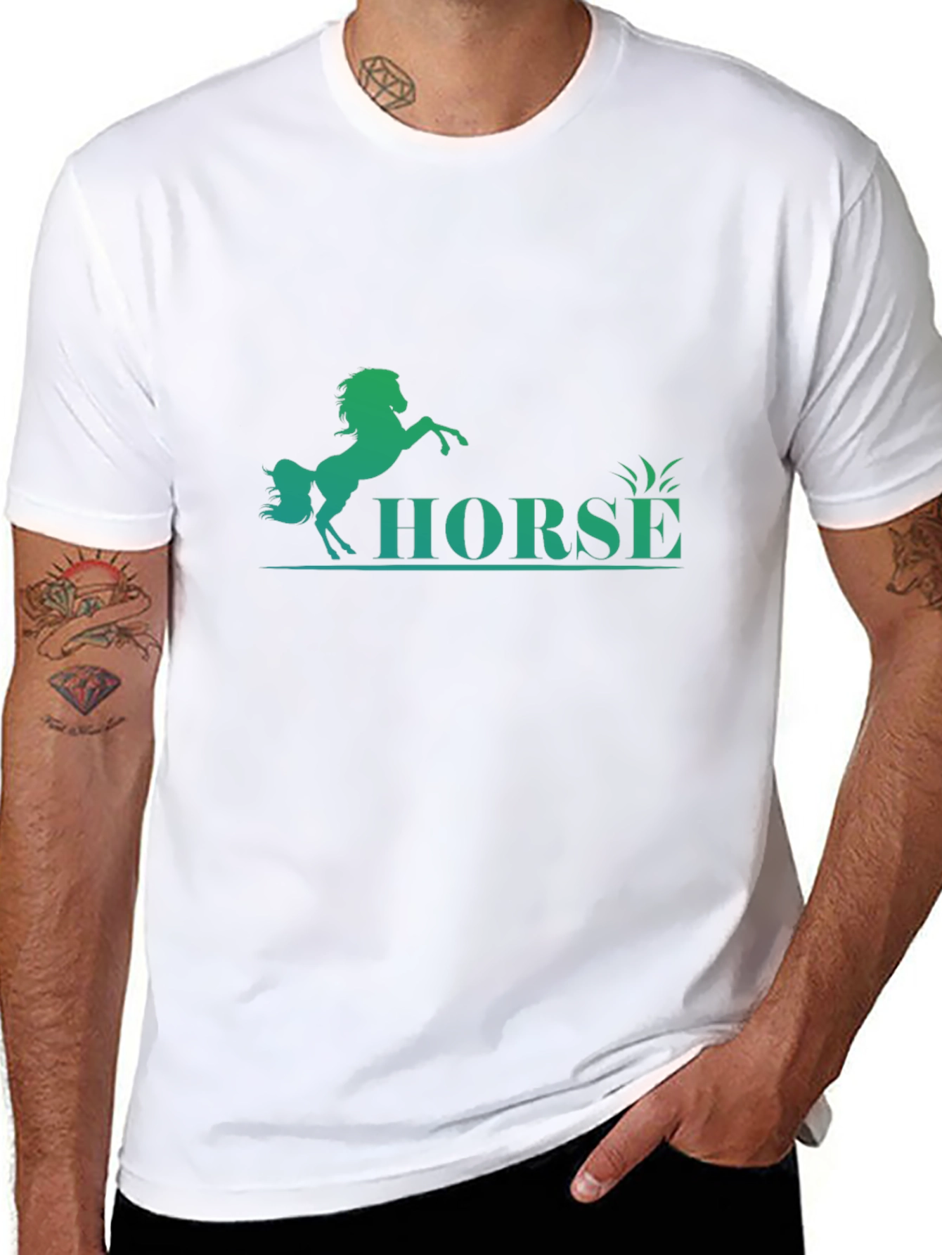 Mens Black Horse Graphic T-Shirt