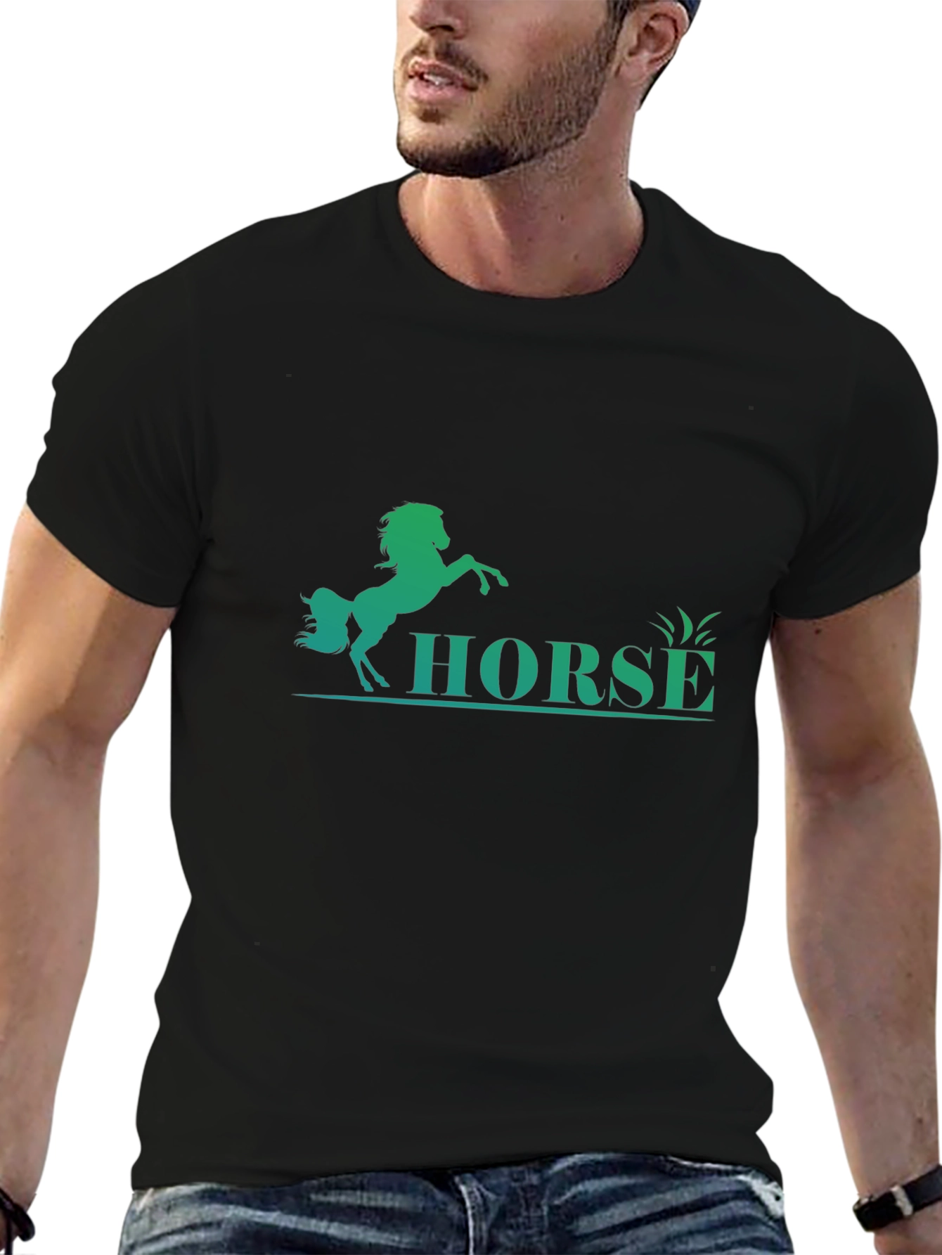 Mens Black Horse Graphic T-Shirt