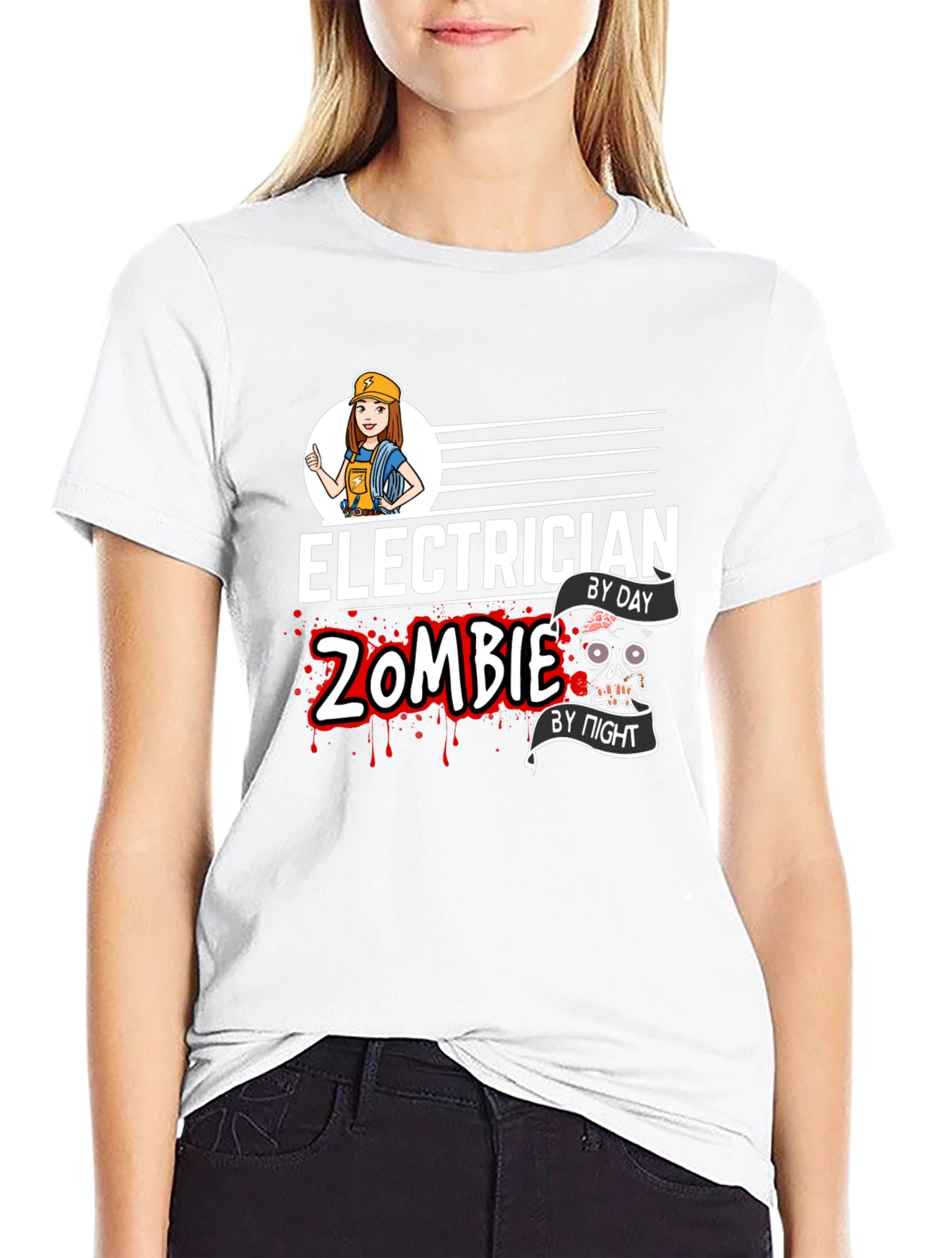 Electrician Zombie Graphic T-Shirt - Black
