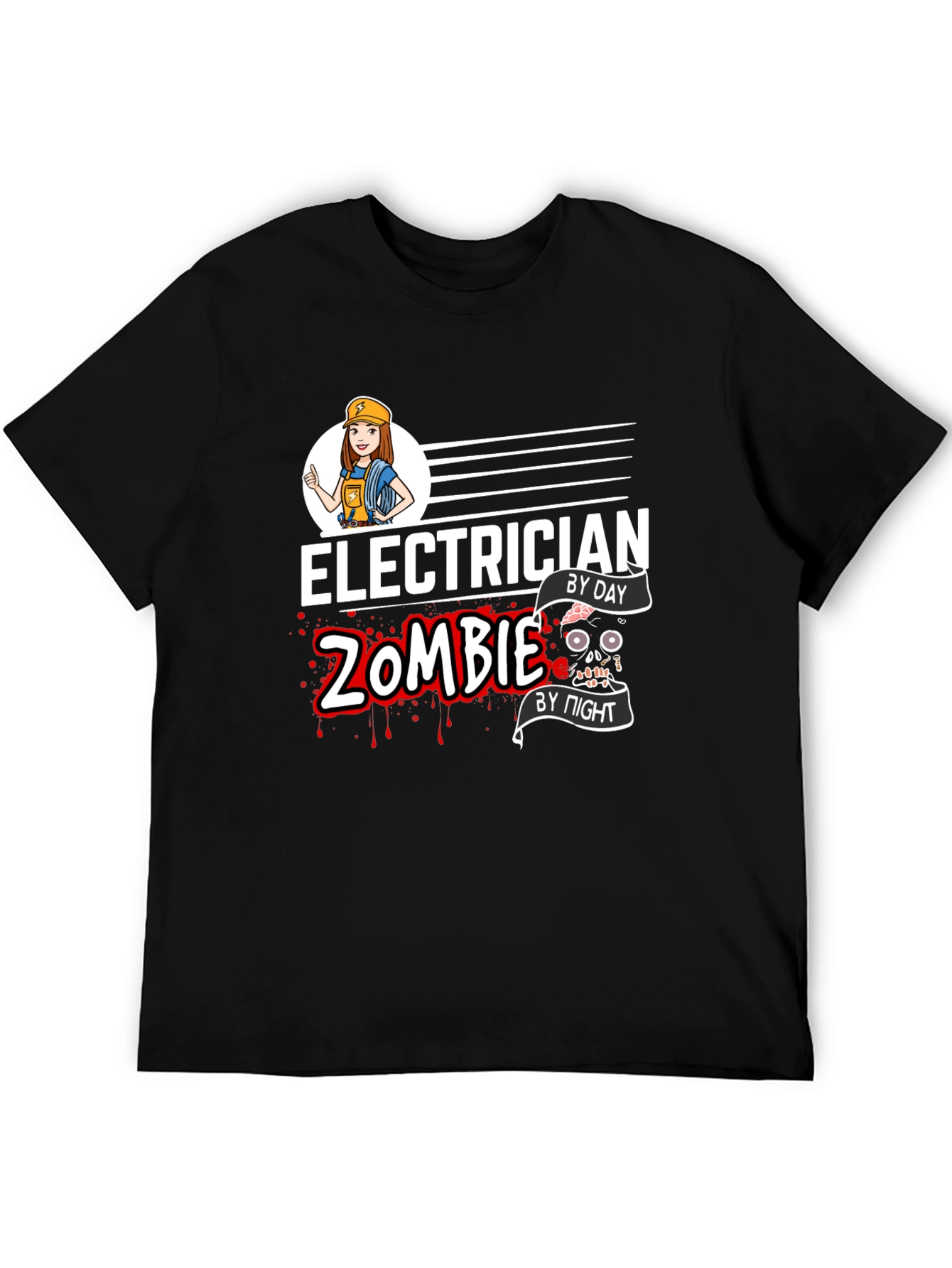 Electrician Zombie Graphic T-Shirt - Black