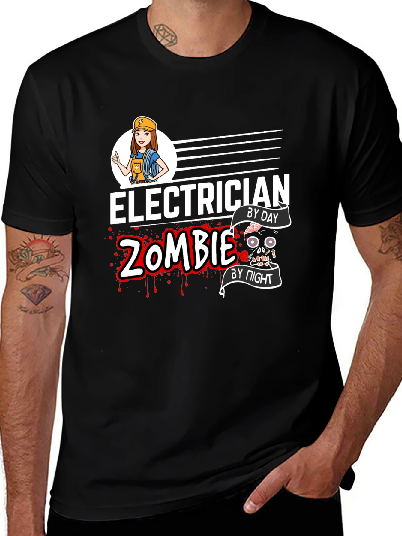 Electrician Zombie Graphic T-Shirt - Black