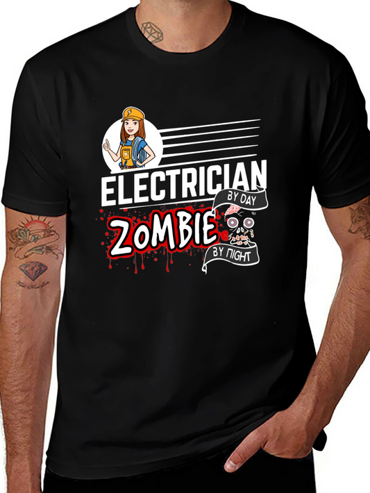 Electrician Zombie Graphic T-Shirt - Black