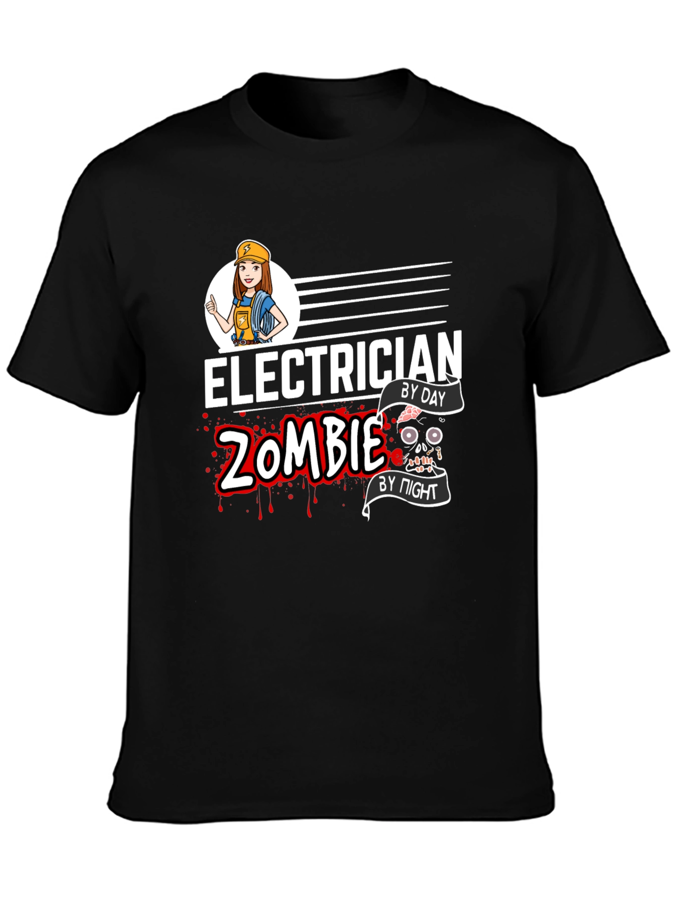 Electrician Zombie Graphic T-Shirt - Black