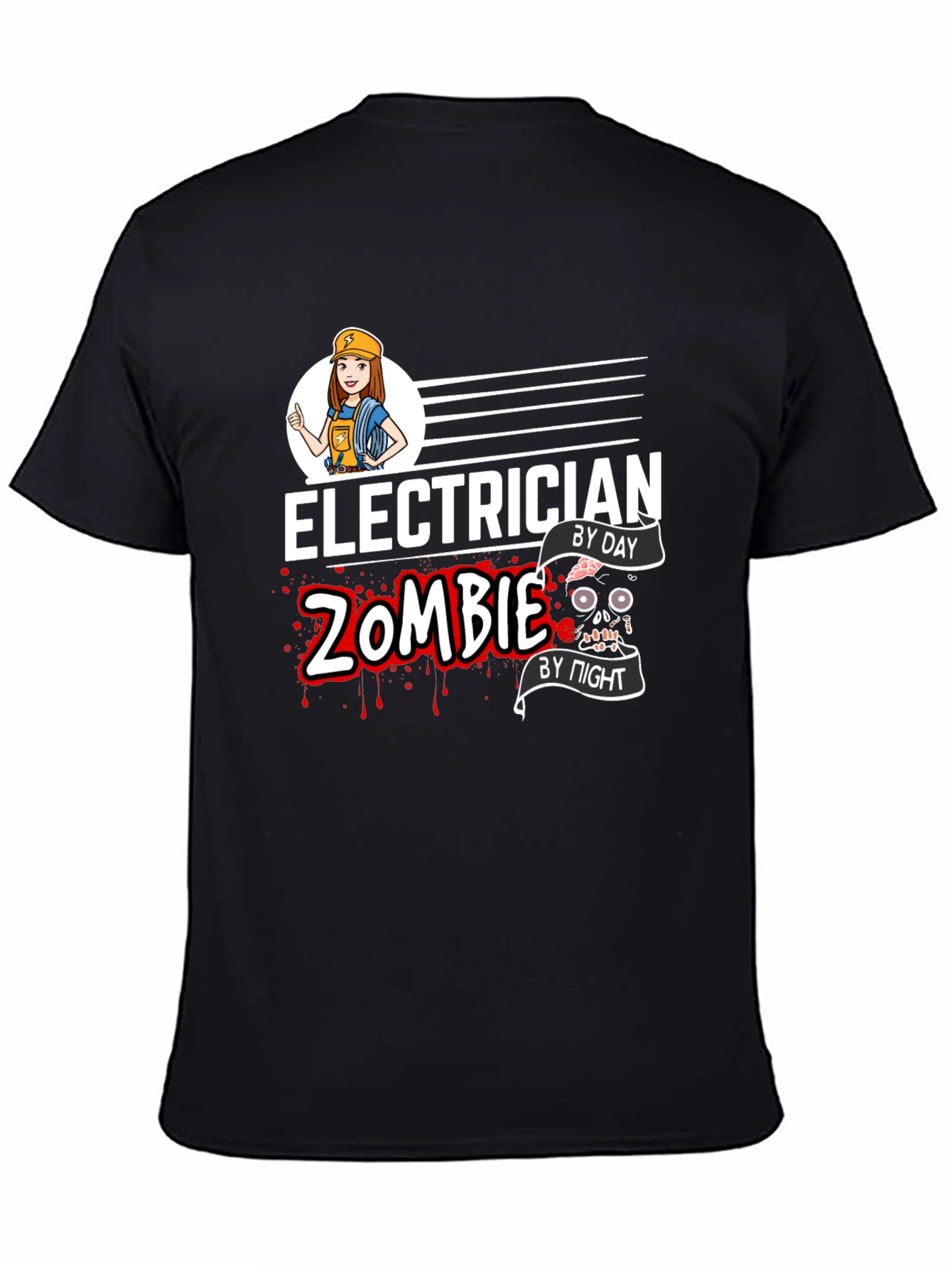 Electrician Zombie Graphic T-Shirt - Black