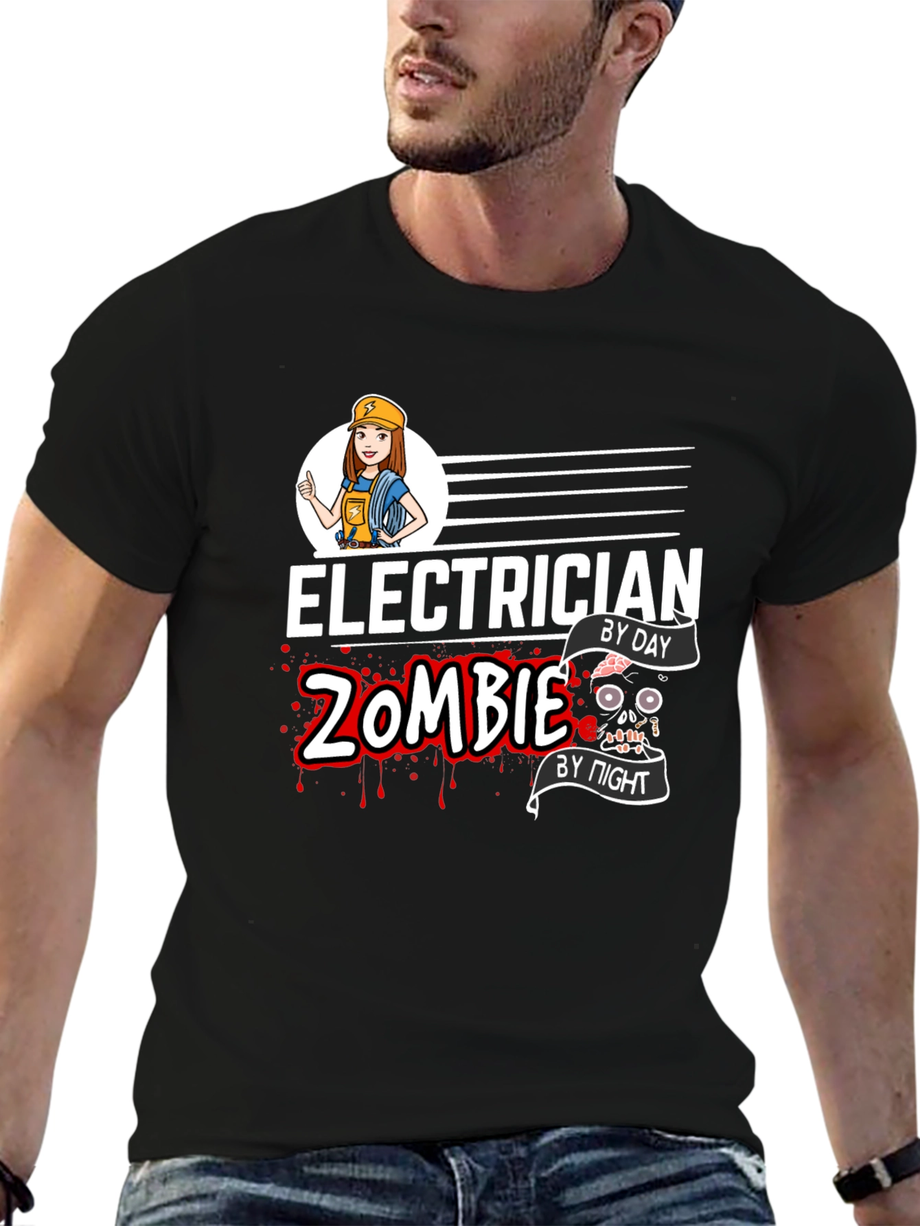 Electrician Zombie Graphic T-Shirt - Black