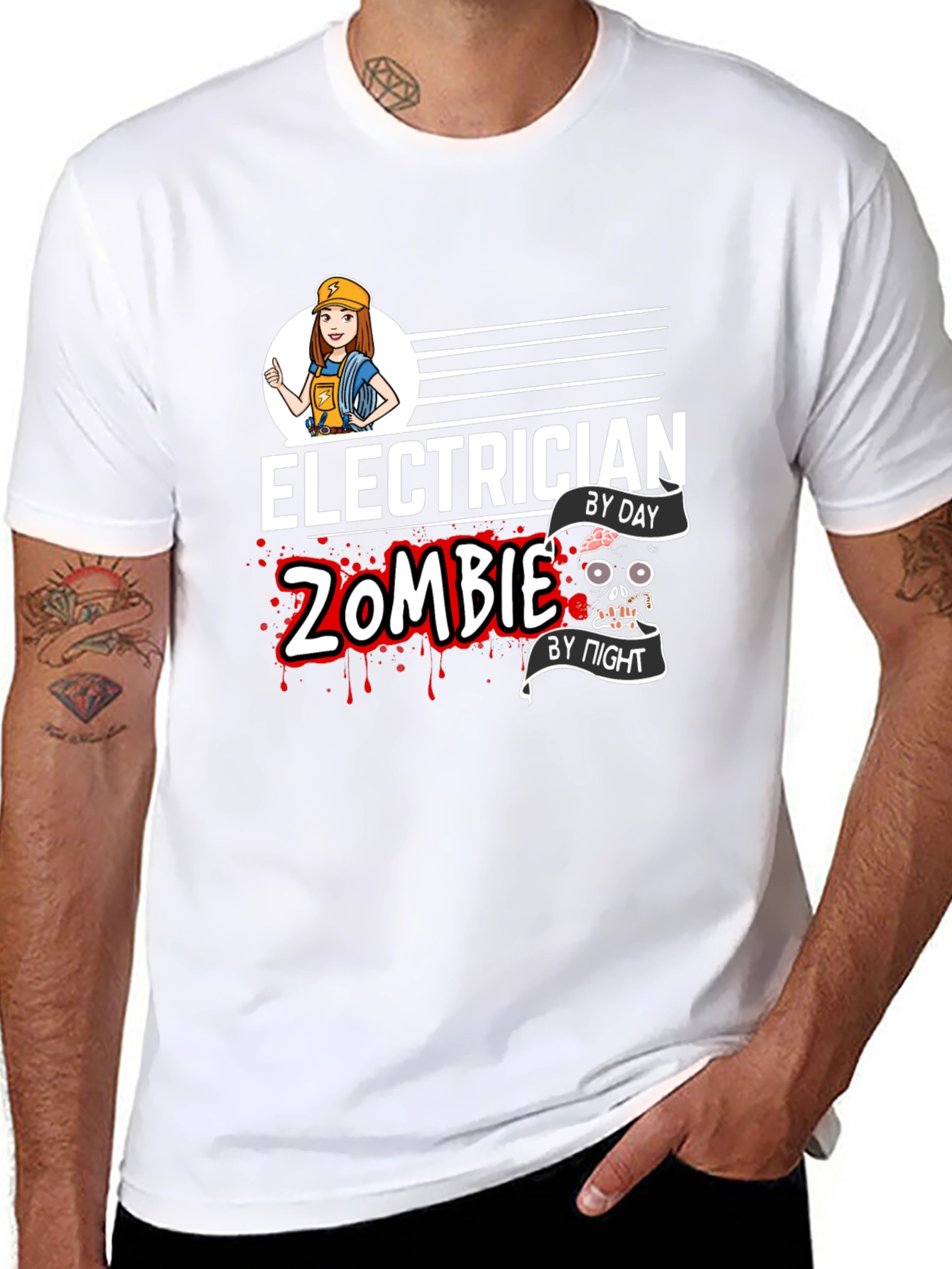 Electrician Zombie Graphic T-Shirt - Black