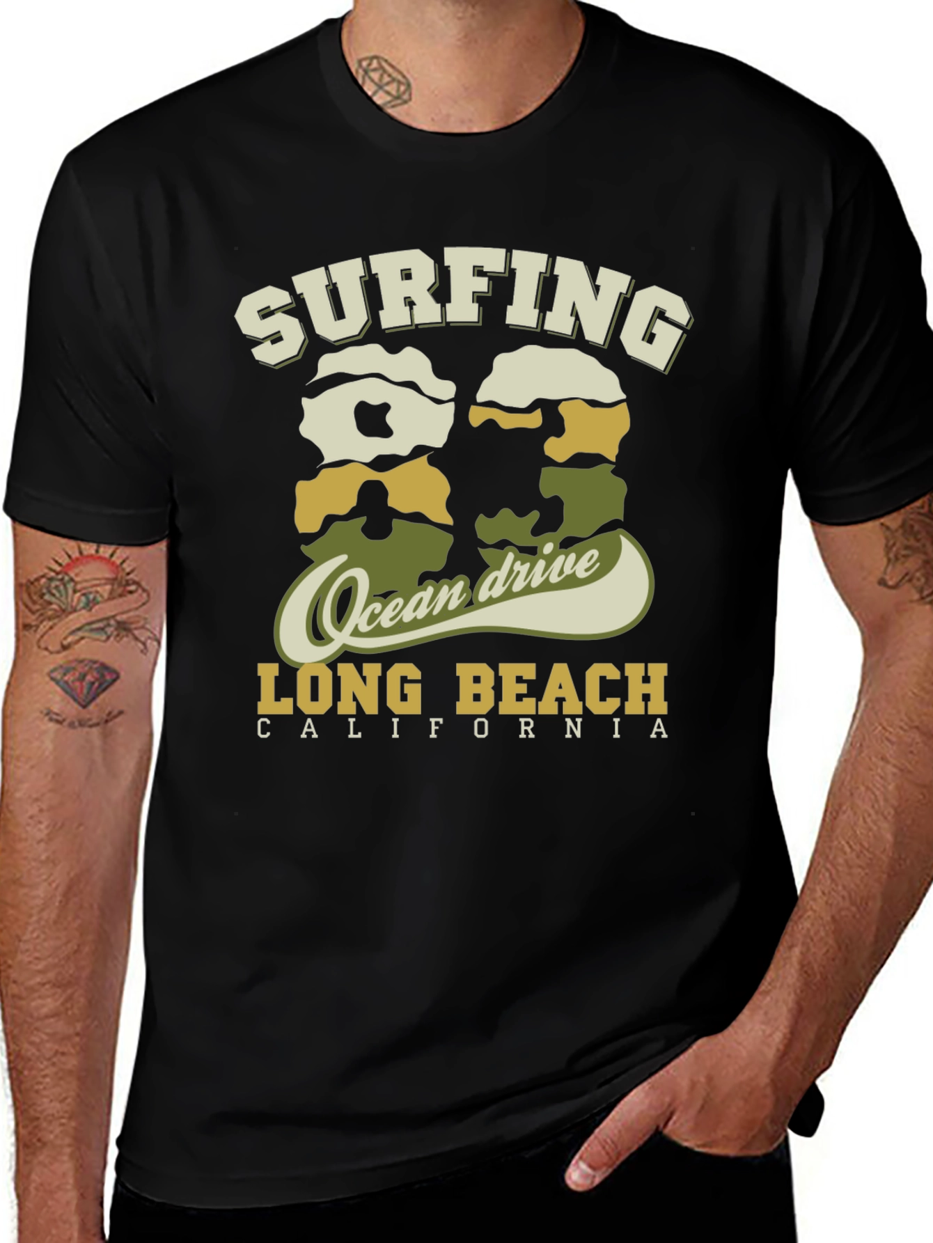 Surfing Long Beach California Tee - Ocean Drive