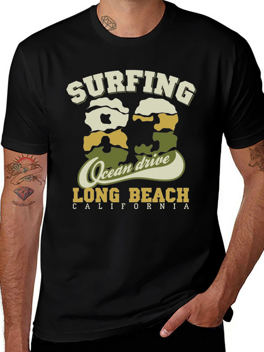 Surfing Long Beach California Tee - Ocean Drive