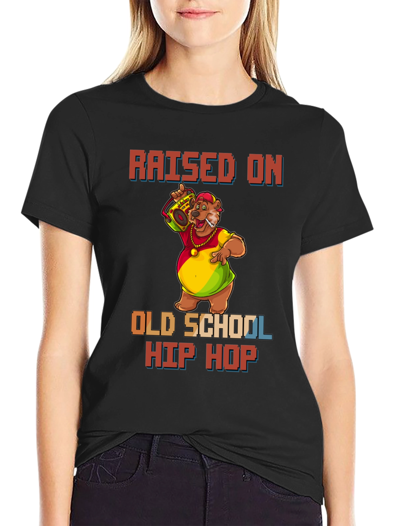 Raised on Old School Hip Hop Black T-Shirt