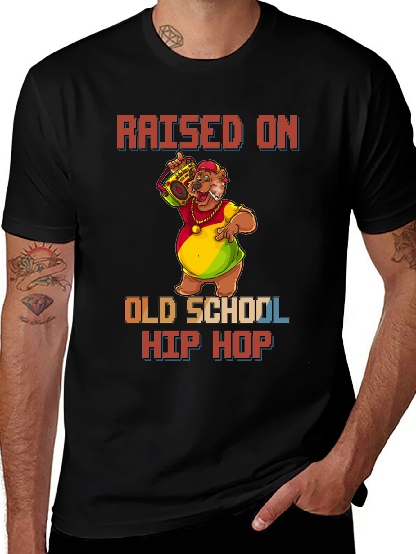 Raised on Old School Hip Hop Black T-Shirt