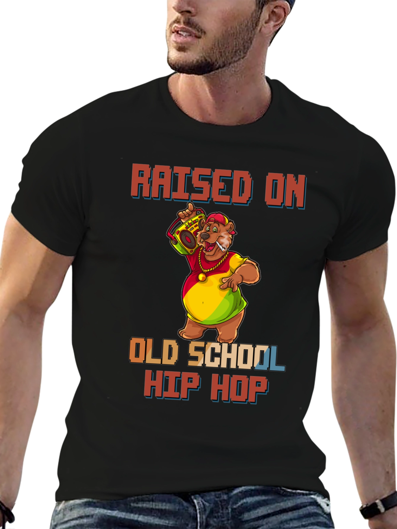 Raised on Old School Hip Hop Black T-Shirt