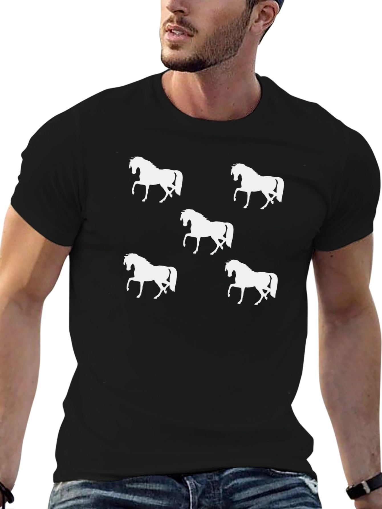 Equine Silhouette Tee - Black Cotton Shirt