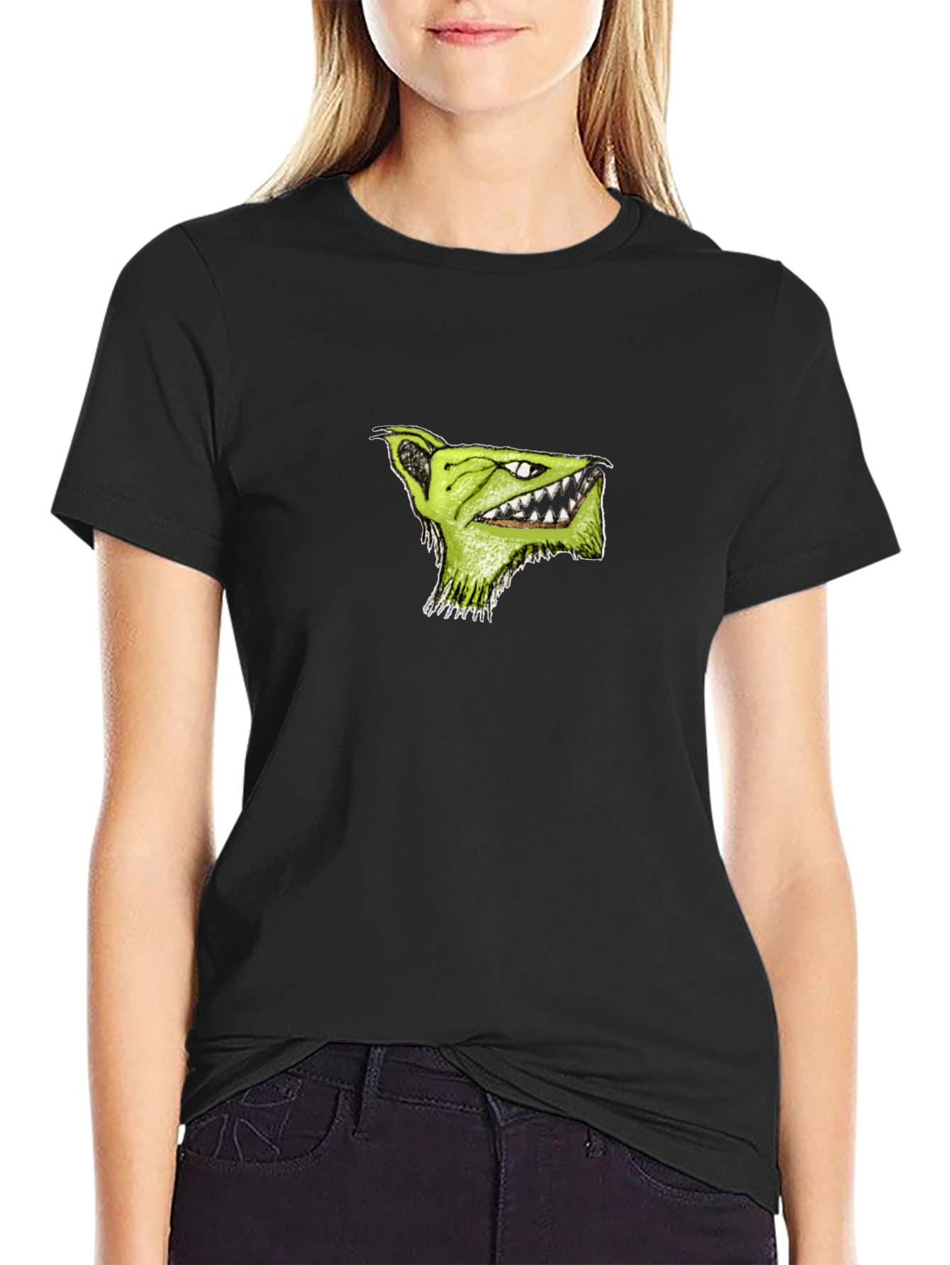 Mens Black T-Shirt with Green Monster Graphic