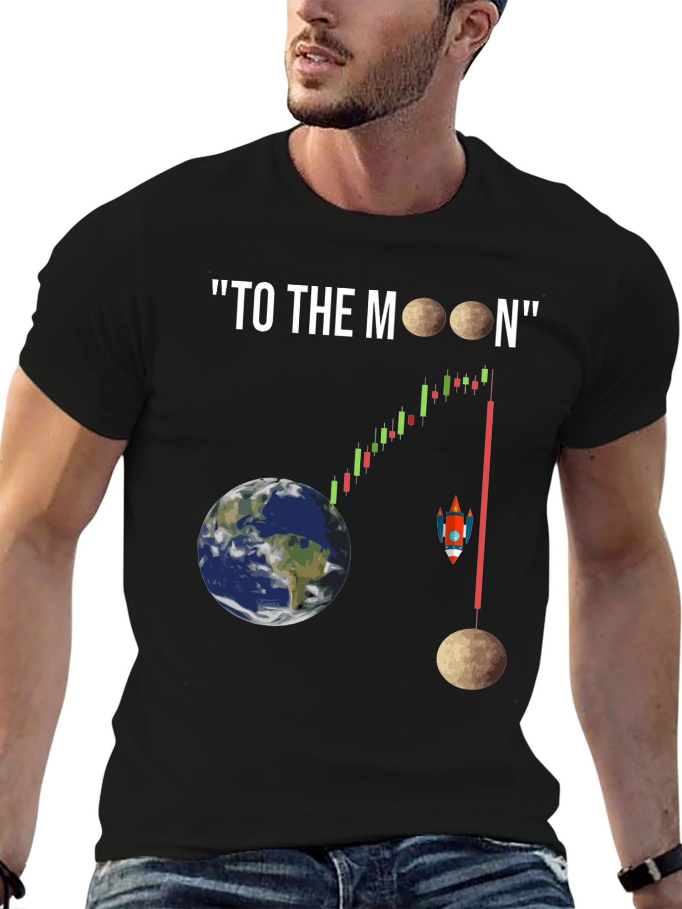 To The Moon Black Graphic T-Shirt