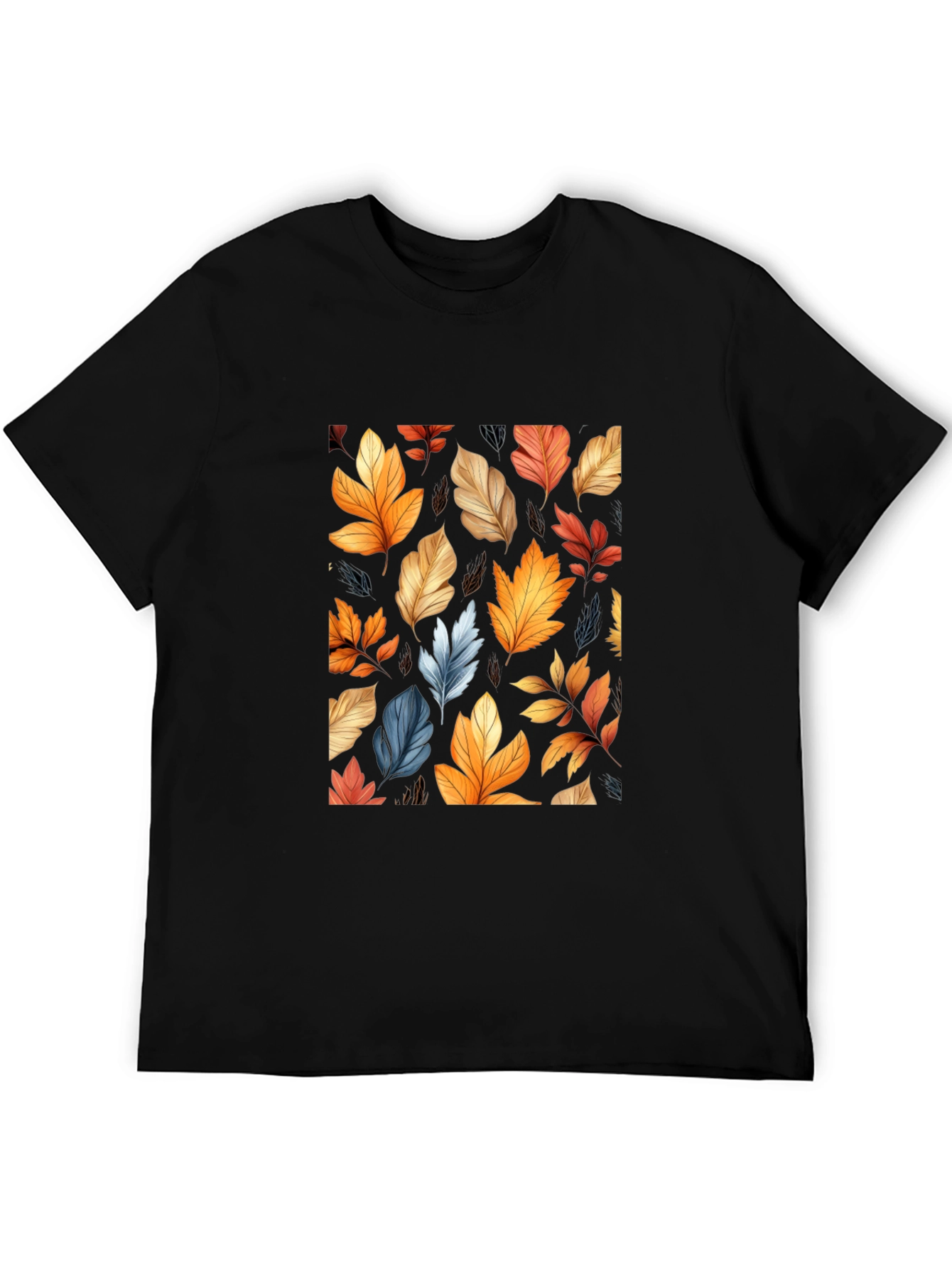 Autumn Leaves Pattern Black T-Shirt