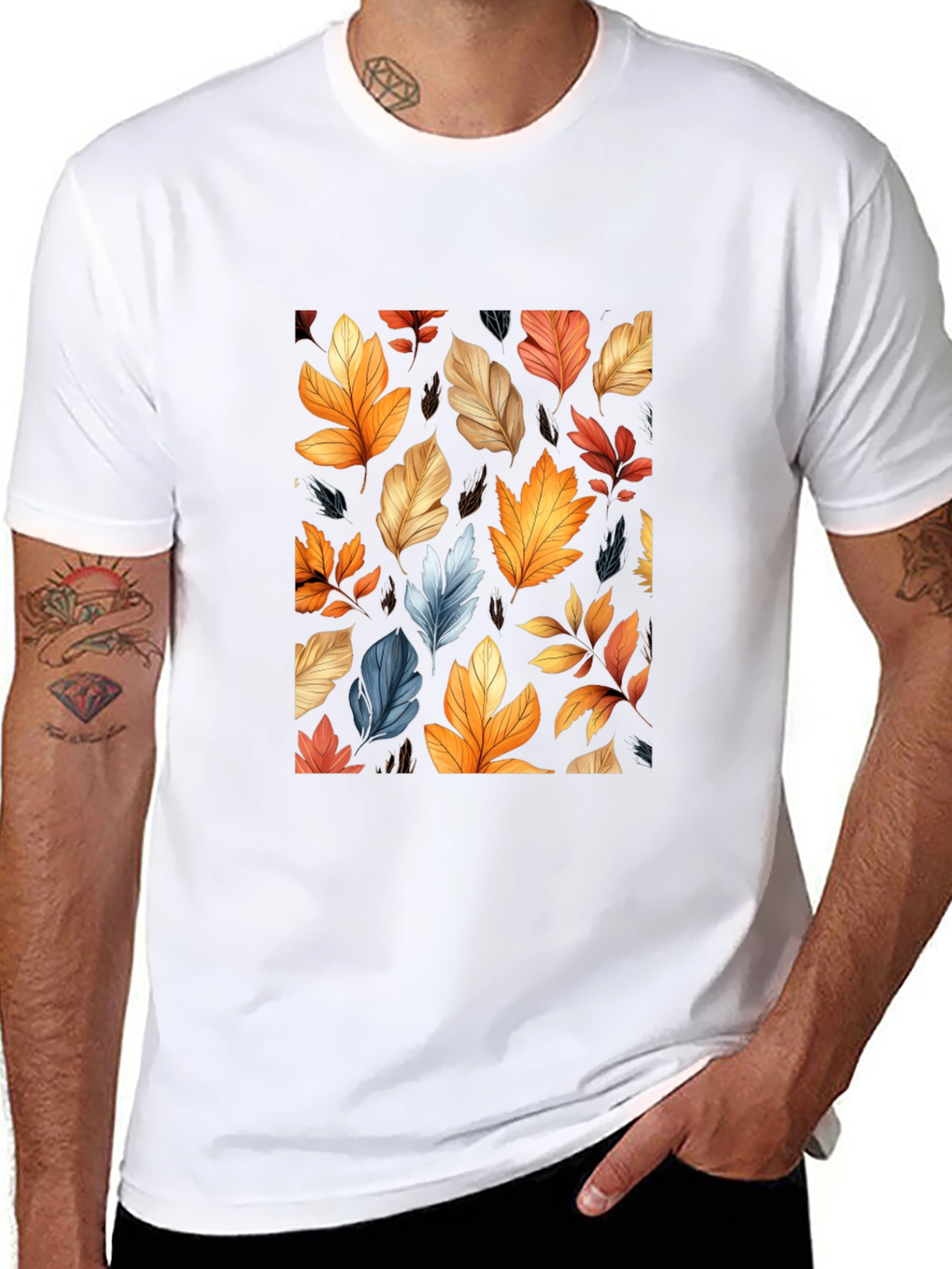 Autumn Leaves Pattern Black T-Shirt