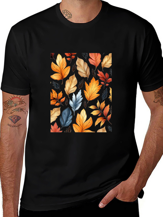 Autumn Leaves Pattern Black T-Shirt