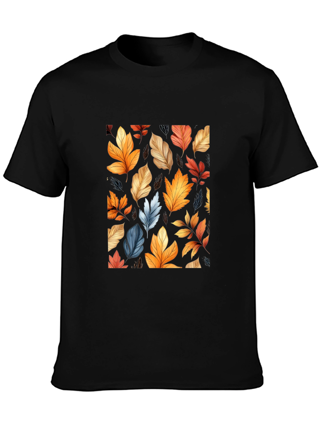 Autumn Leaves Pattern Black T-Shirt