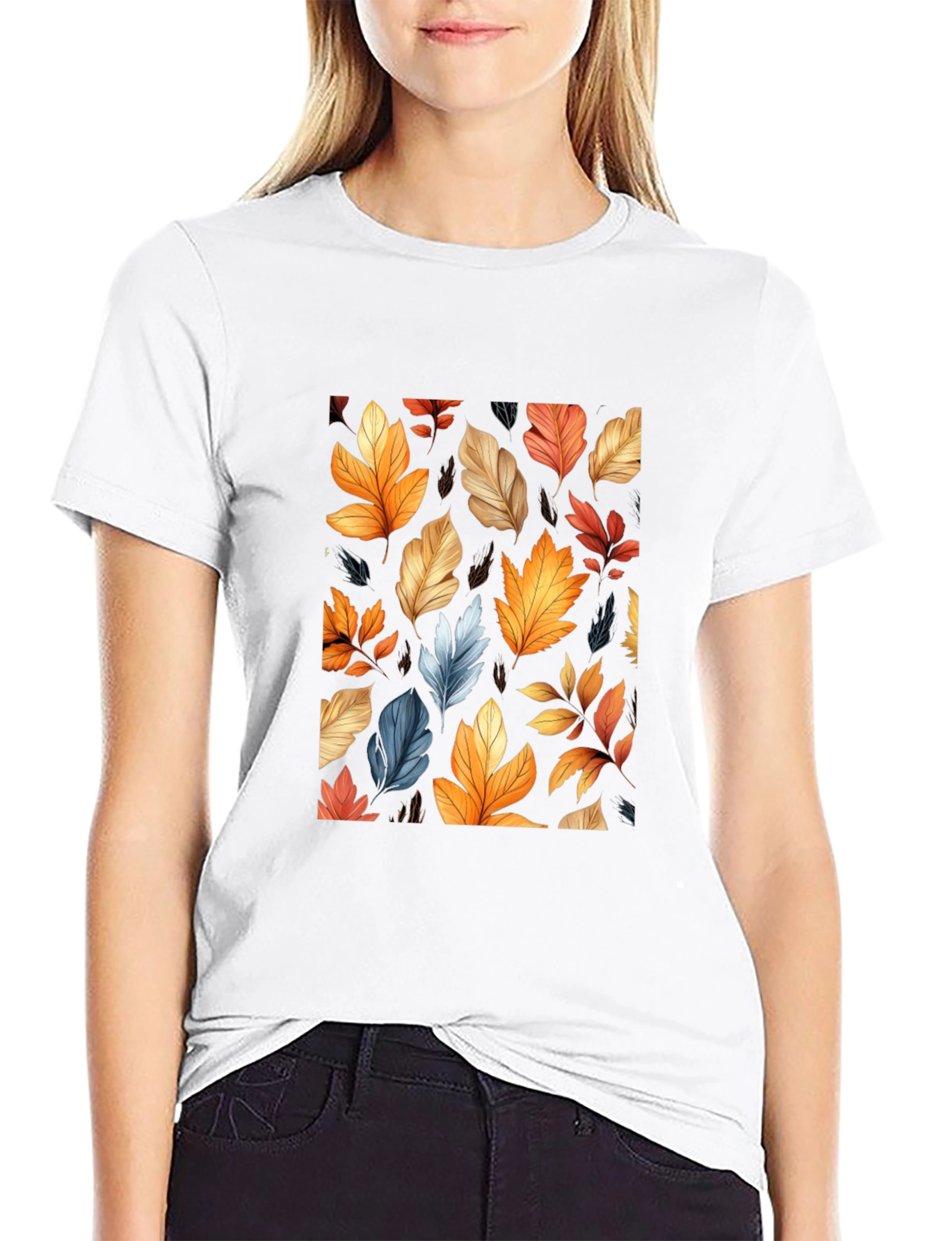 Autumn Leaves Pattern Black T-Shirt