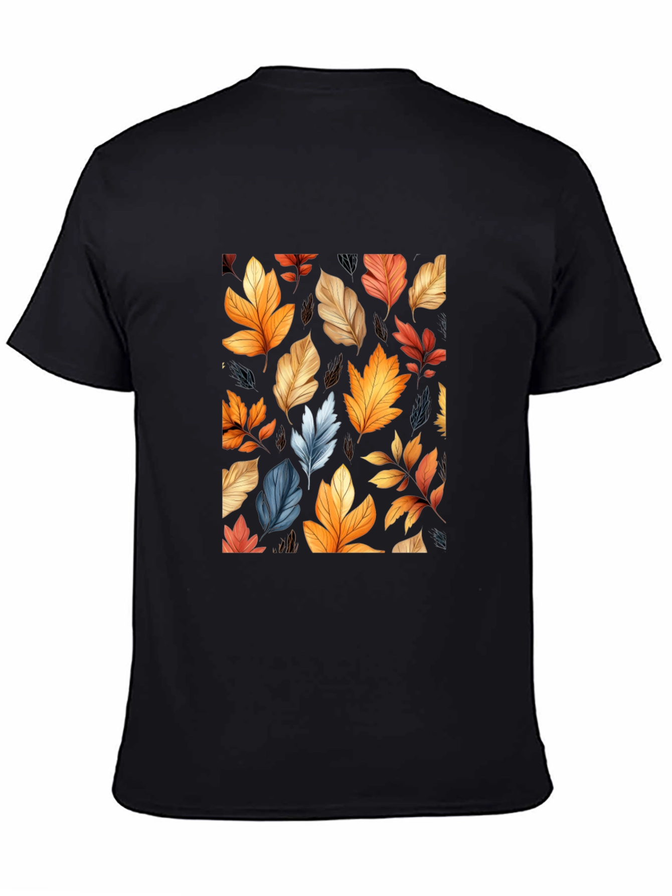 Autumn Leaves Pattern Black T-Shirt