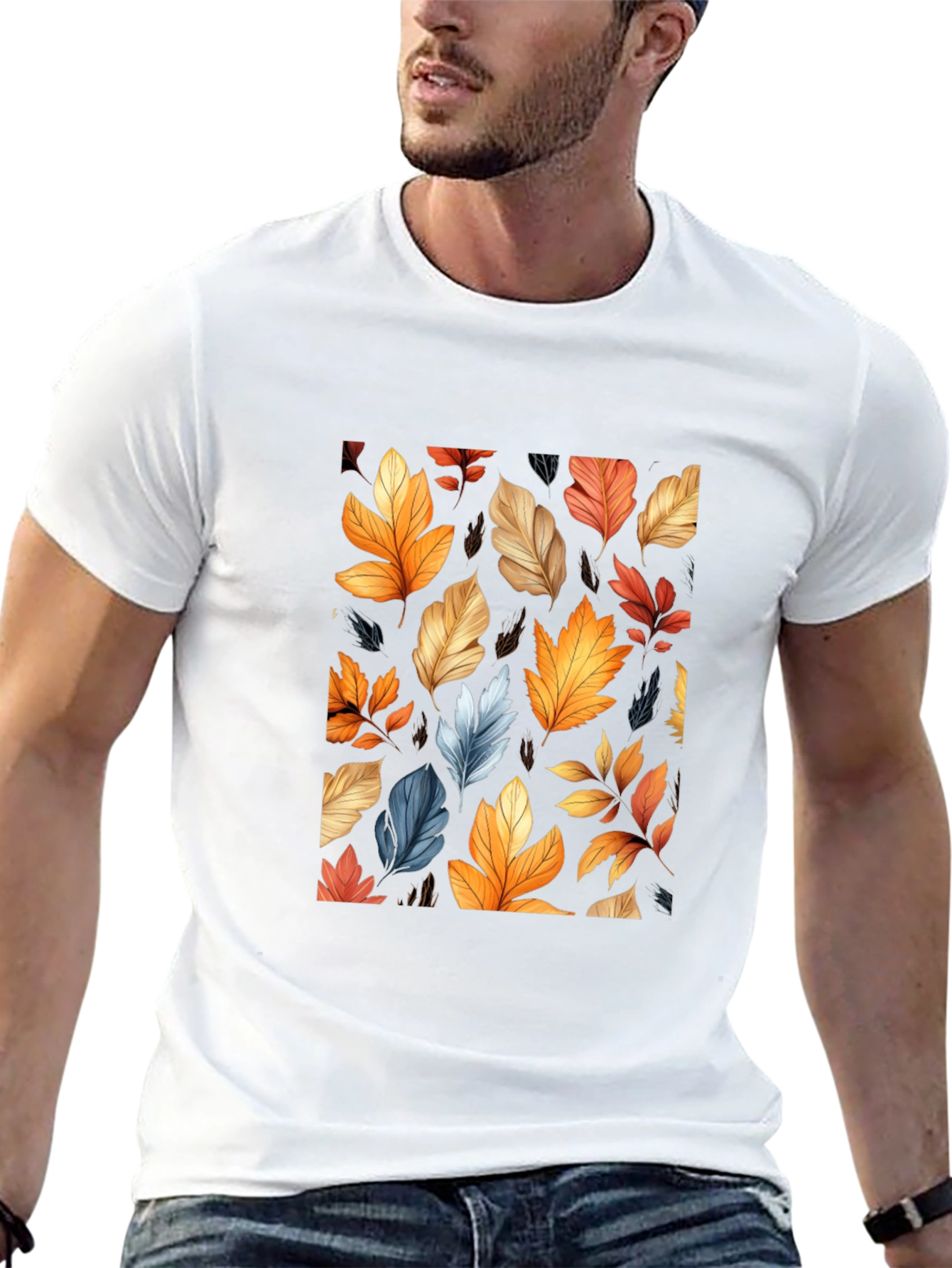 Autumn Leaves Pattern Black T-Shirt