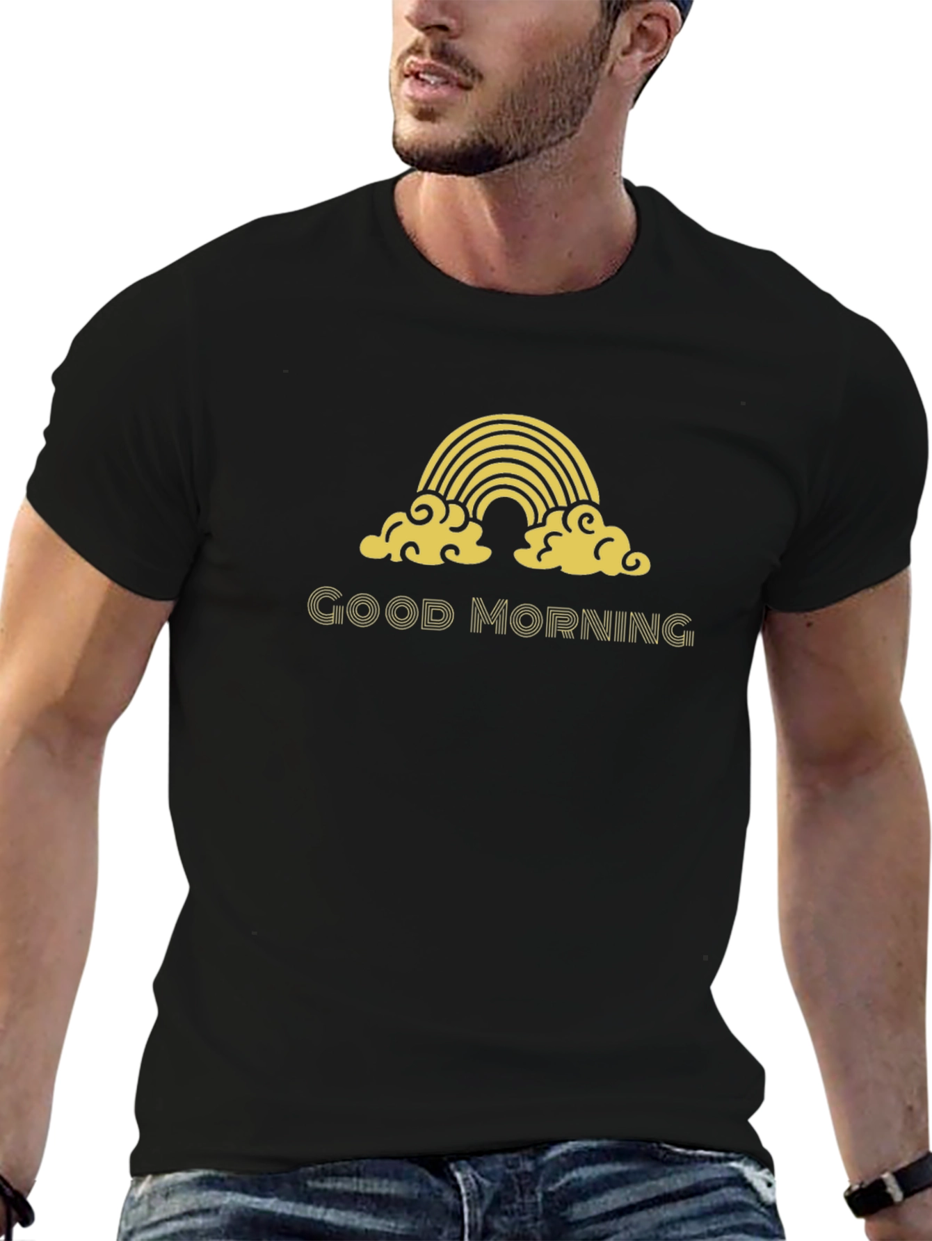 Good Morning Rainbow Graphic Tee - Black