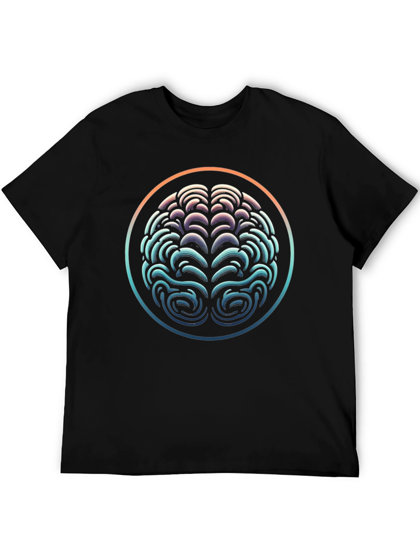 Abstract Brain Graphic Tee - Black Crewneck Shirt