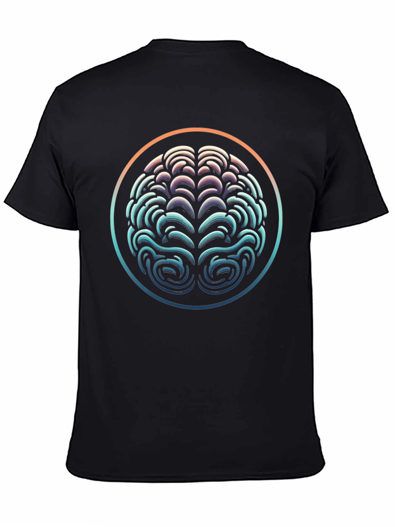 Abstract Brain Graphic Tee - Black Crewneck Shirt
