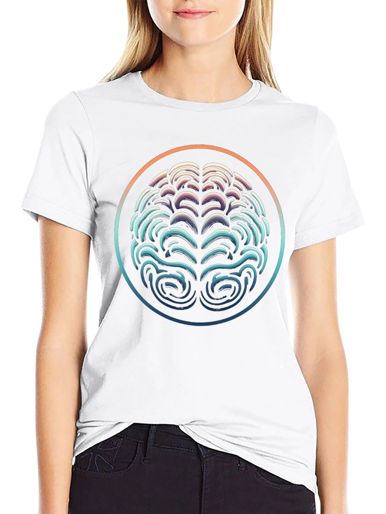 Abstract Brain Graphic Tee - Black Crewneck Shirt