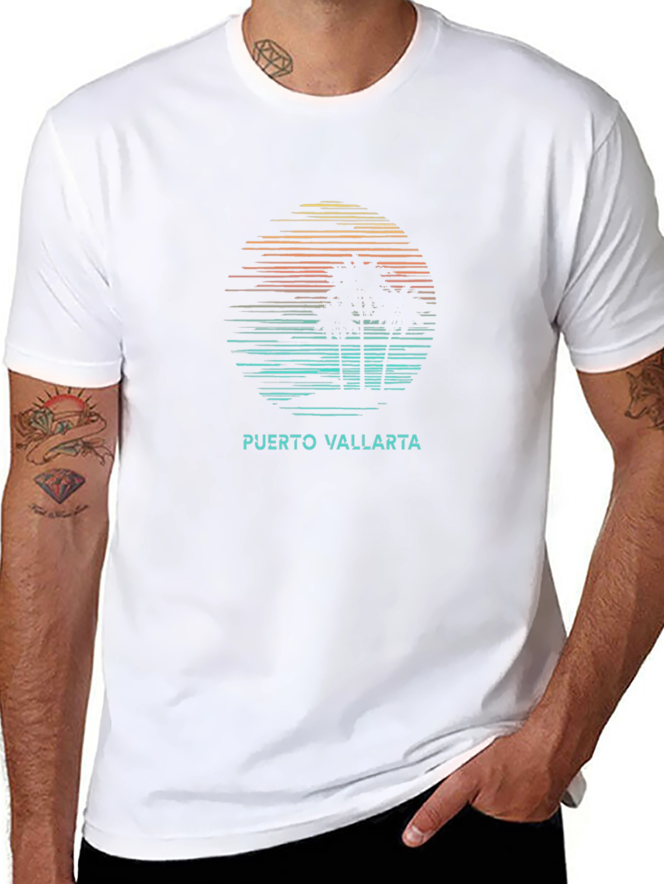 Puerto Vallarta Sunset Palm Tree Graphic Tee