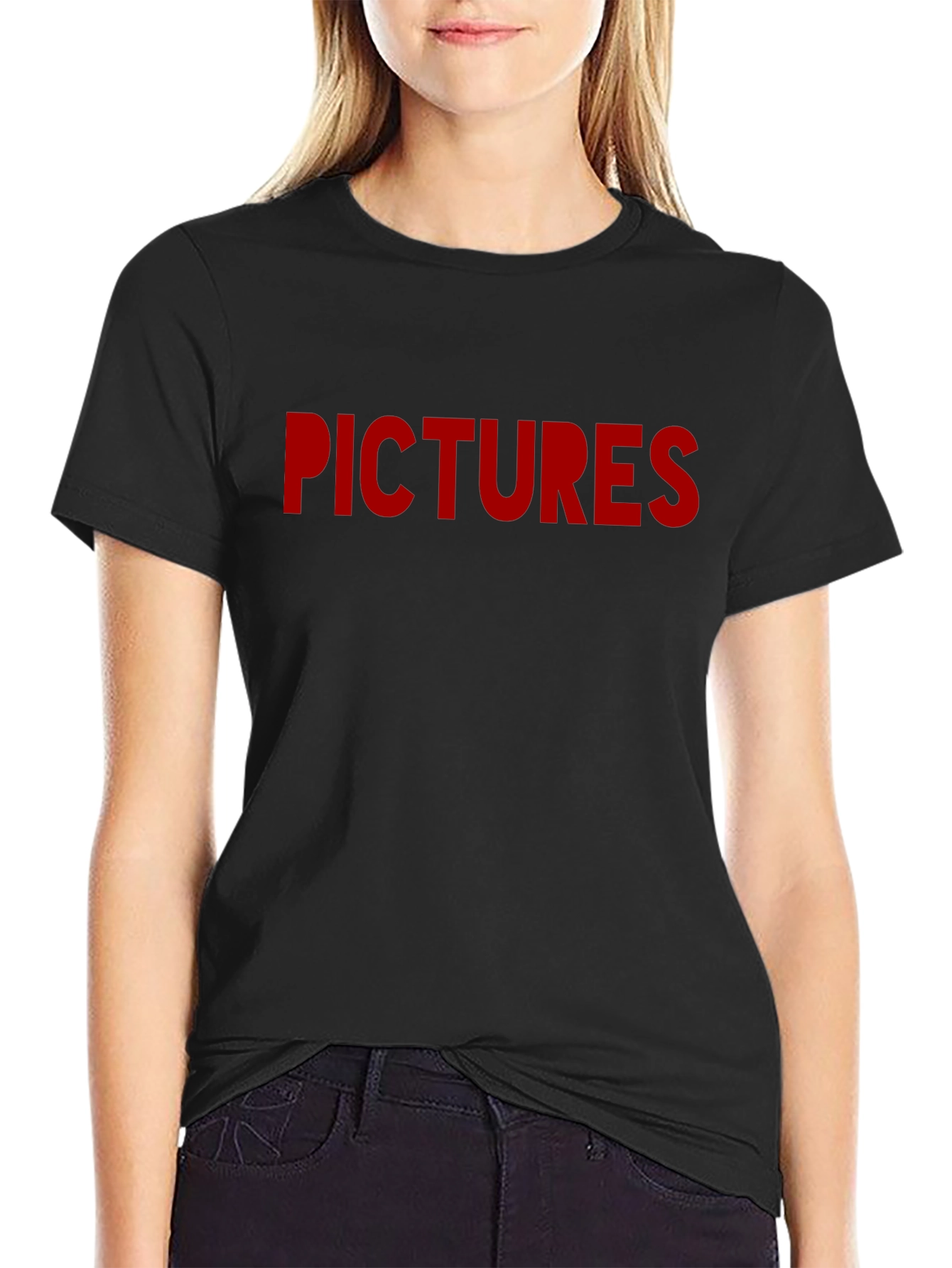 Pictures Graphic Tee - Bold Red Print on Black