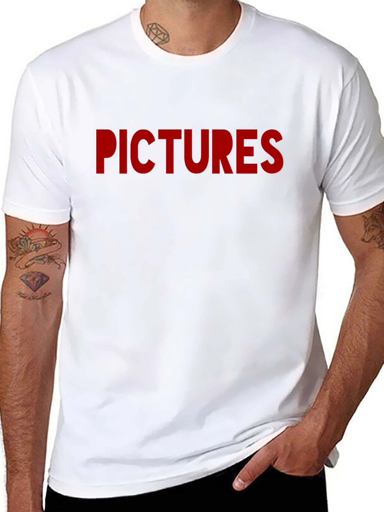 Pictures Graphic Tee - Bold Red Print on Black