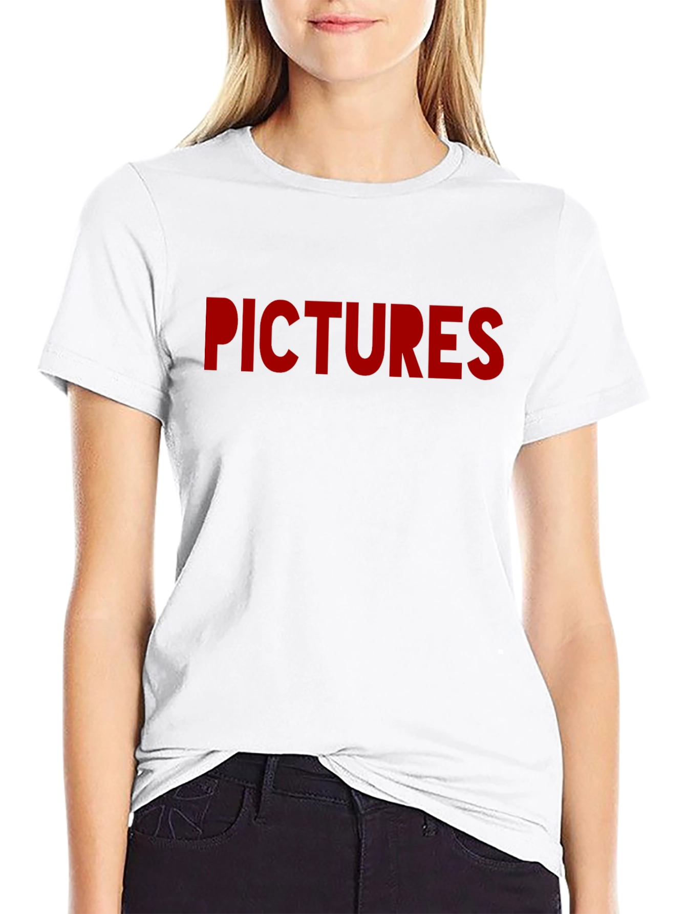 Pictures Graphic Tee - Bold Red Print on Black