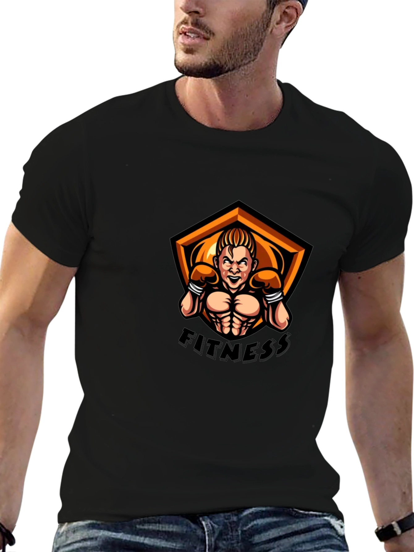 Fitness Graphic T-Shirt - Black Short Sleeve
