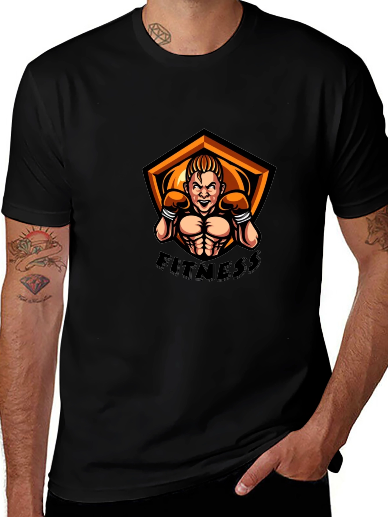 Fitness Graphic T-Shirt - Black Short Sleeve