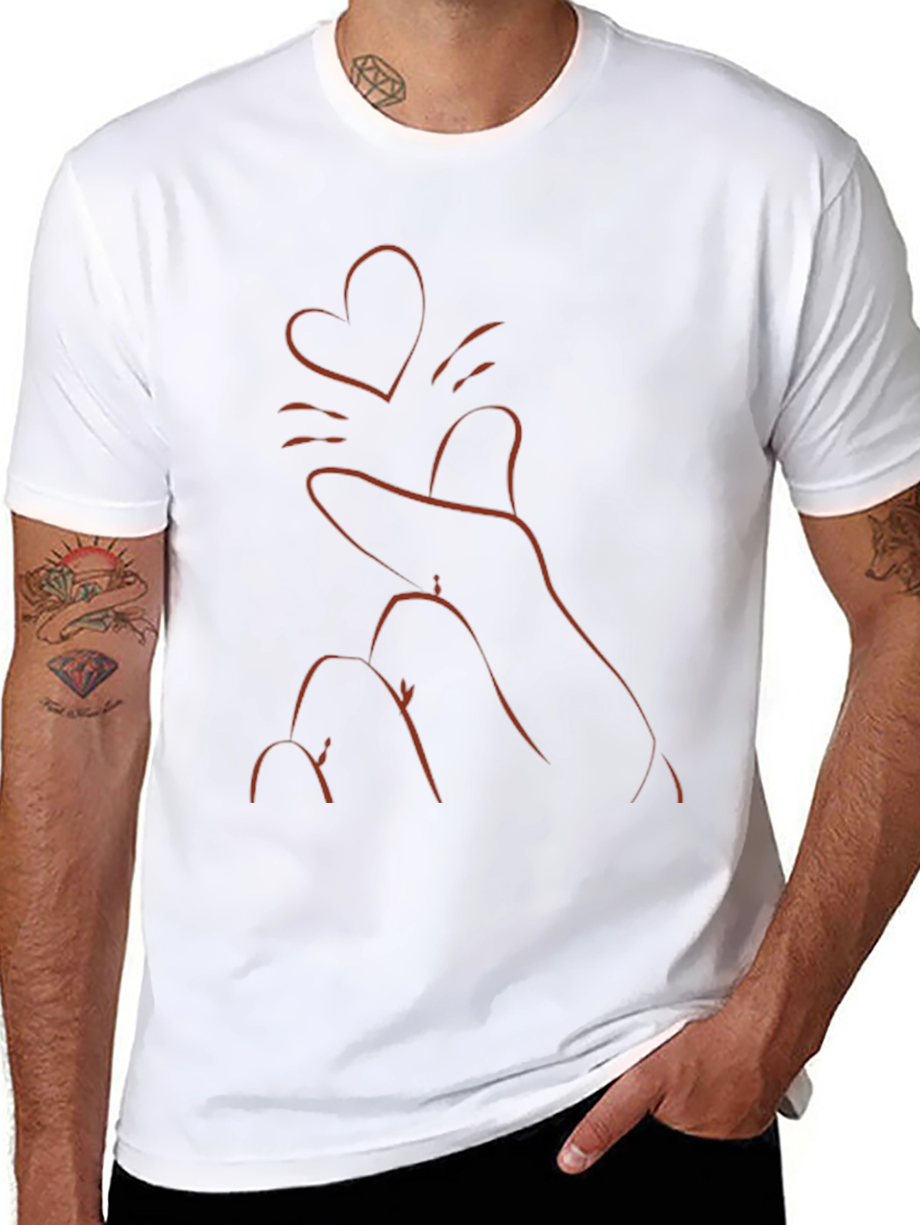 Heart Finger Gesture Black T-Shirt
