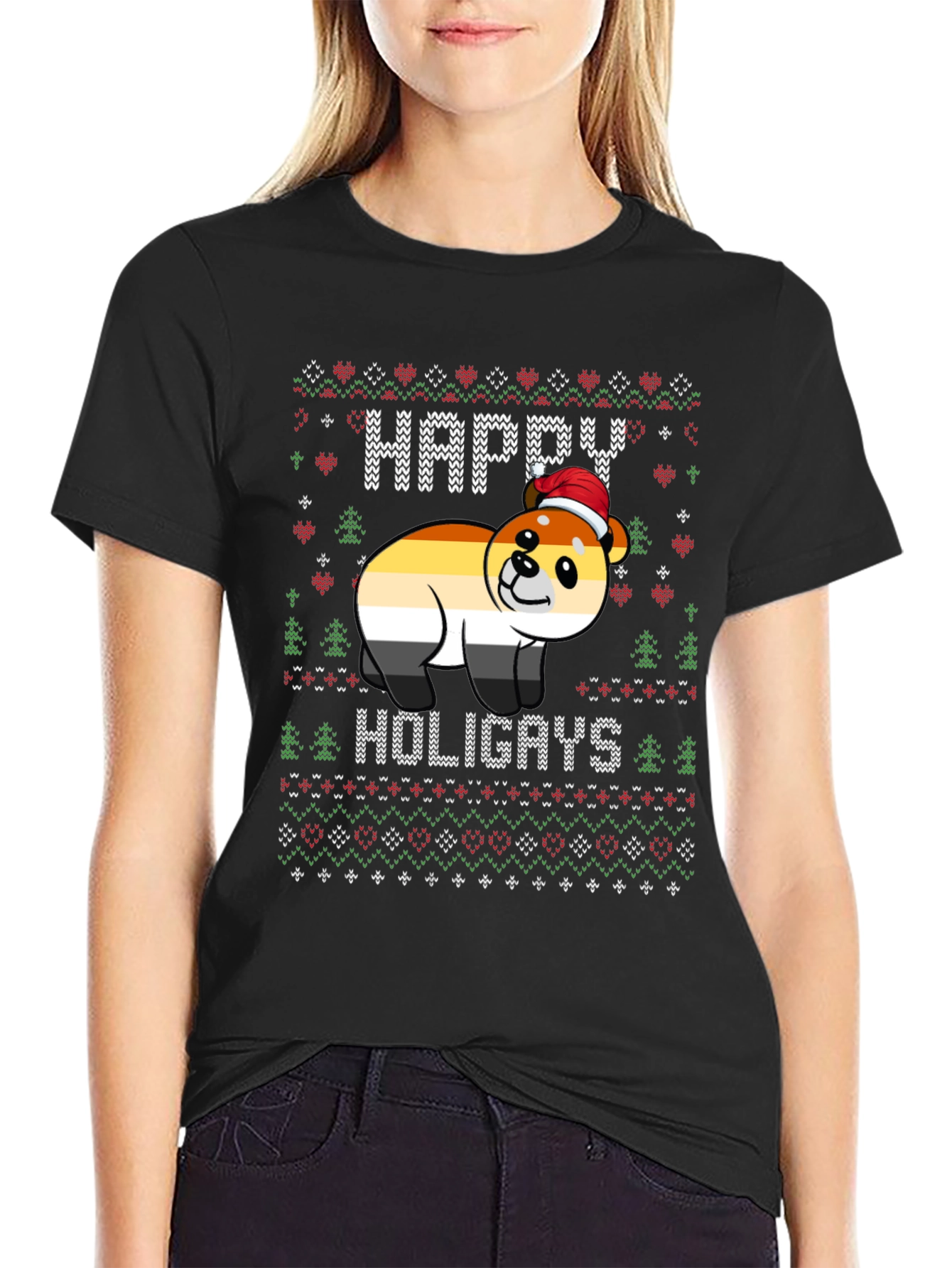 Happy Holigays Bear Christmas Sweater T-Shirt