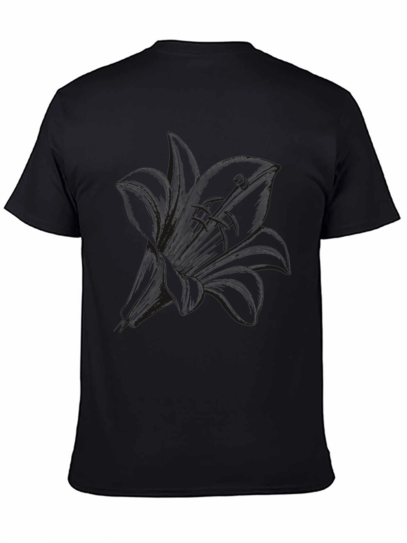 Mens Black Lily Graphic Tee - Casual Comfort